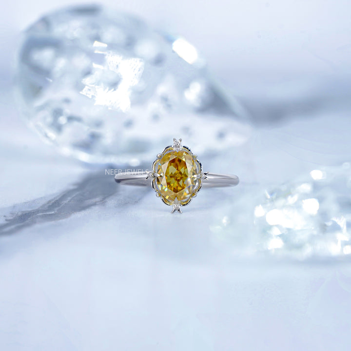 Canary Yellow Oval Cut Moissanite Solitaire Engagement Ring,Elegant Bridal Ring