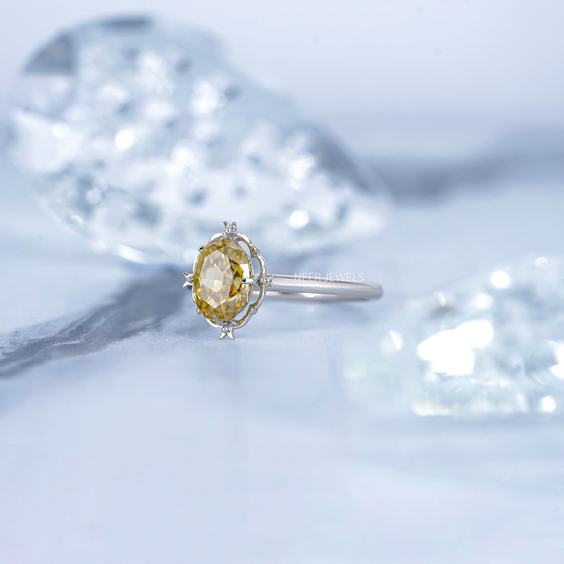 Canary Yellow Oval Cut Moissanite Solitaire Engagement Ring,Elegant Bridal Ring
