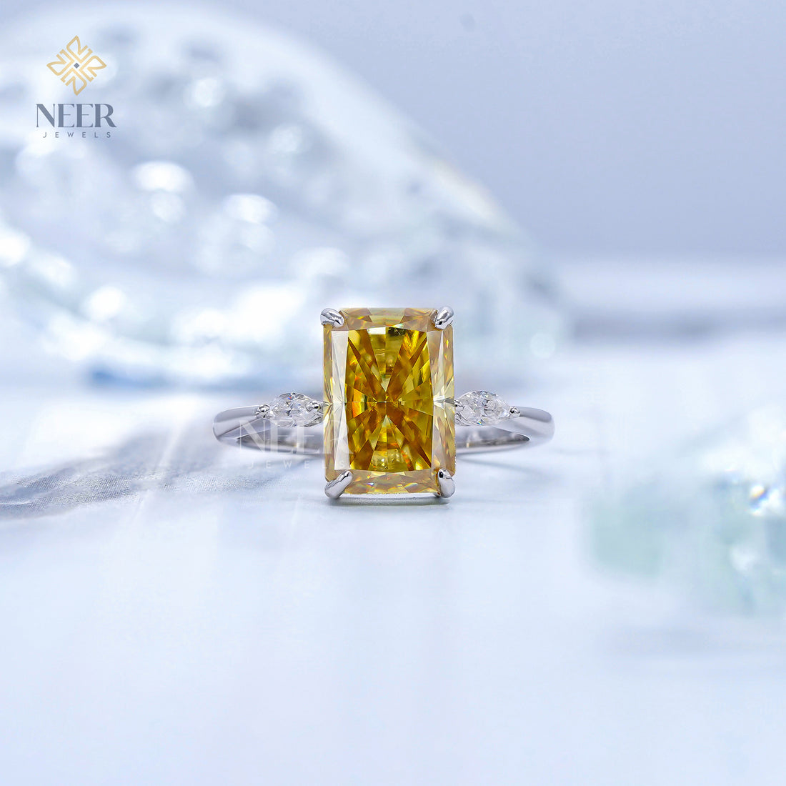 Canary Yellow Radiant Cut Moissanite Engagement Ring,Anniversary Gift Ring for her