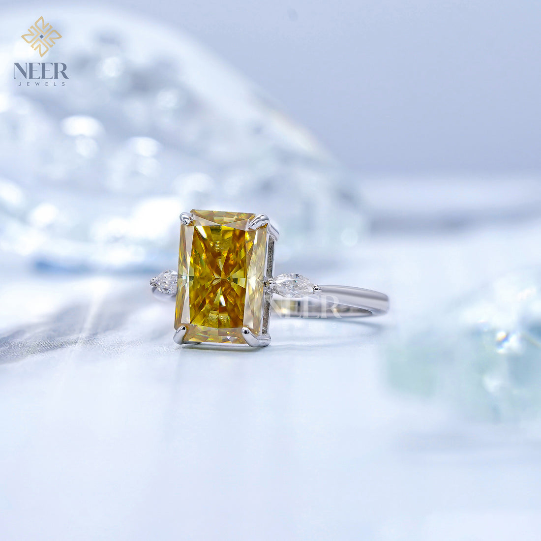 Canary Yellow Radiant Cut Moissanite Engagement Ring,Anniversary Gift Ring for her