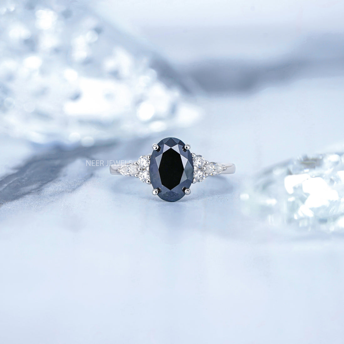 Oval Shape Salt and Pepper Moissanite Engagement Ring