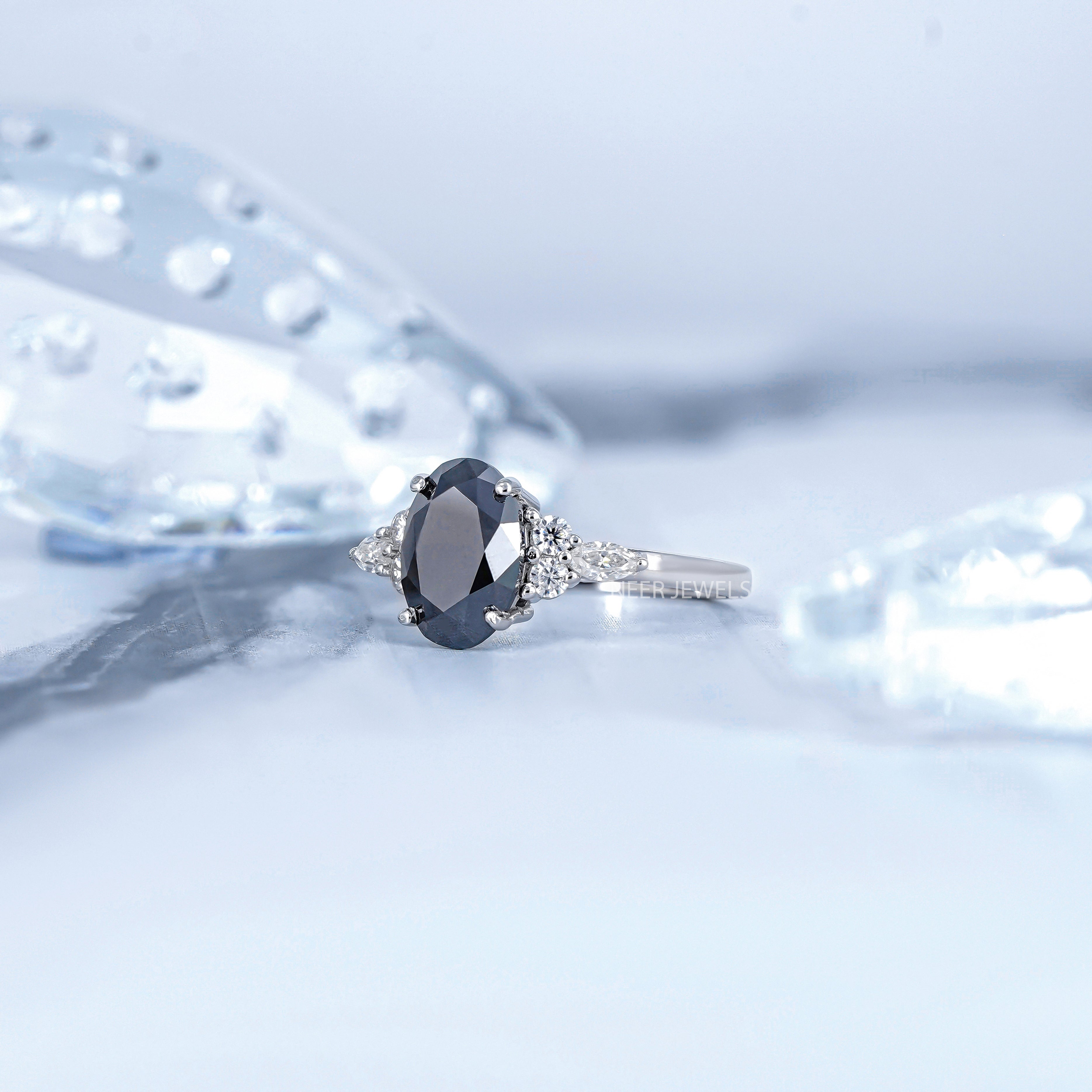 Oval Shape Salt and Pepper Moissanite Engagement Ring