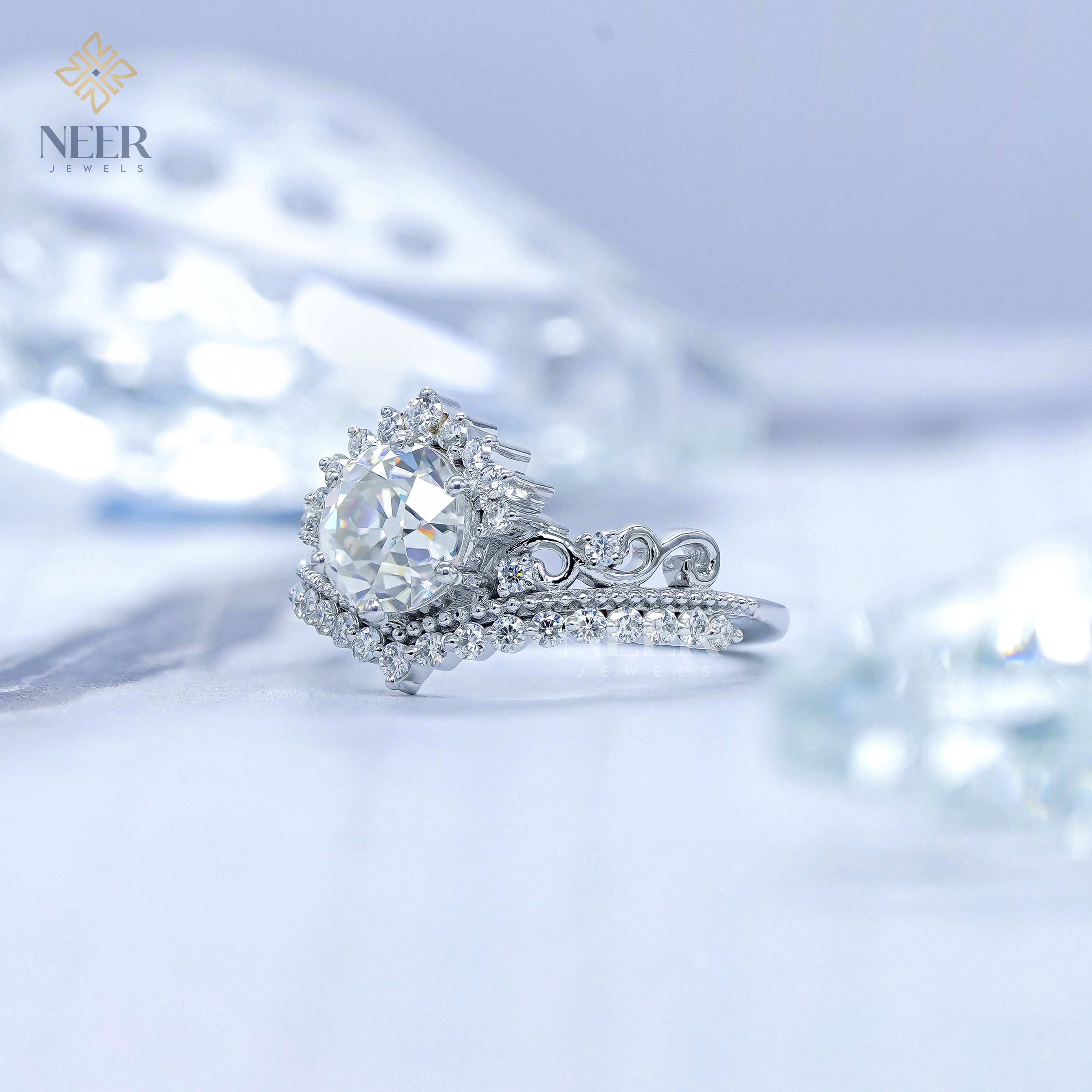 Old Mine cut Round Vintage Engagement Ring,Anniversary Ring