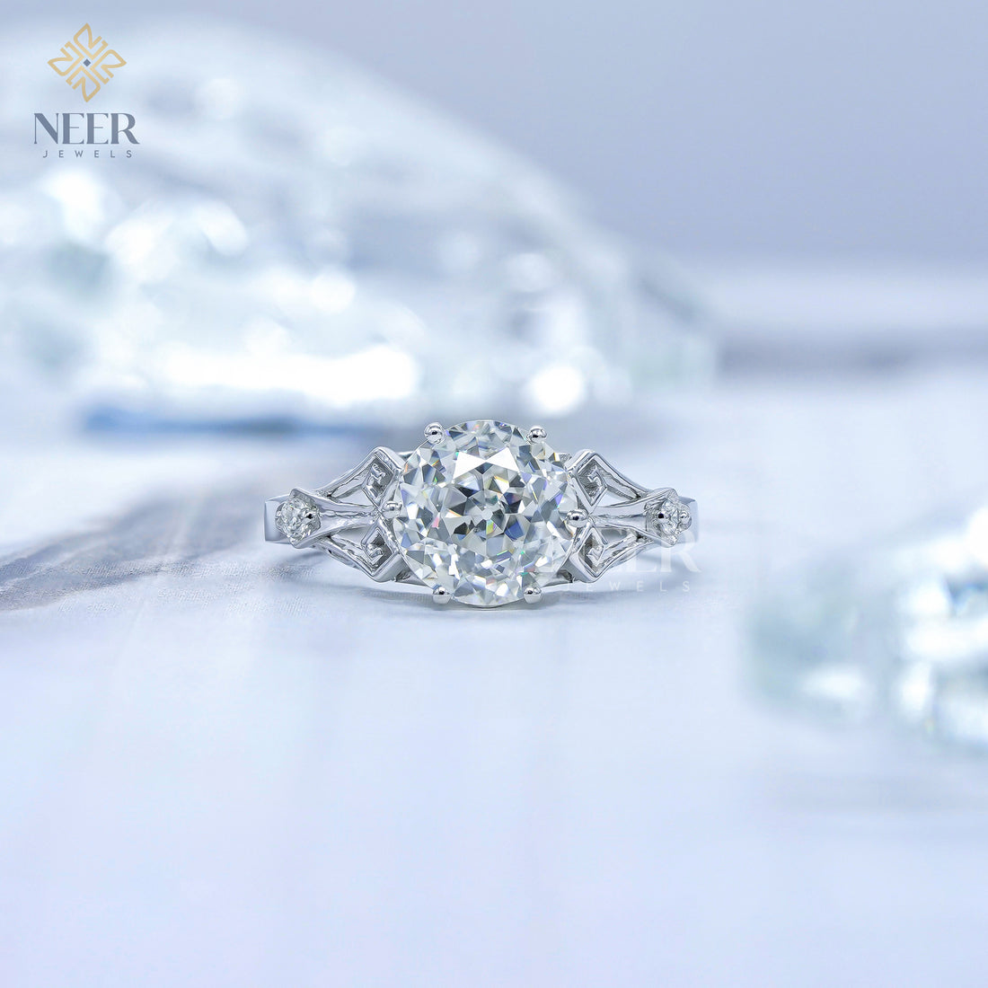 Old European Round cut unique wedding ring,Engagement Ring for her,Anniversary Gift Ring