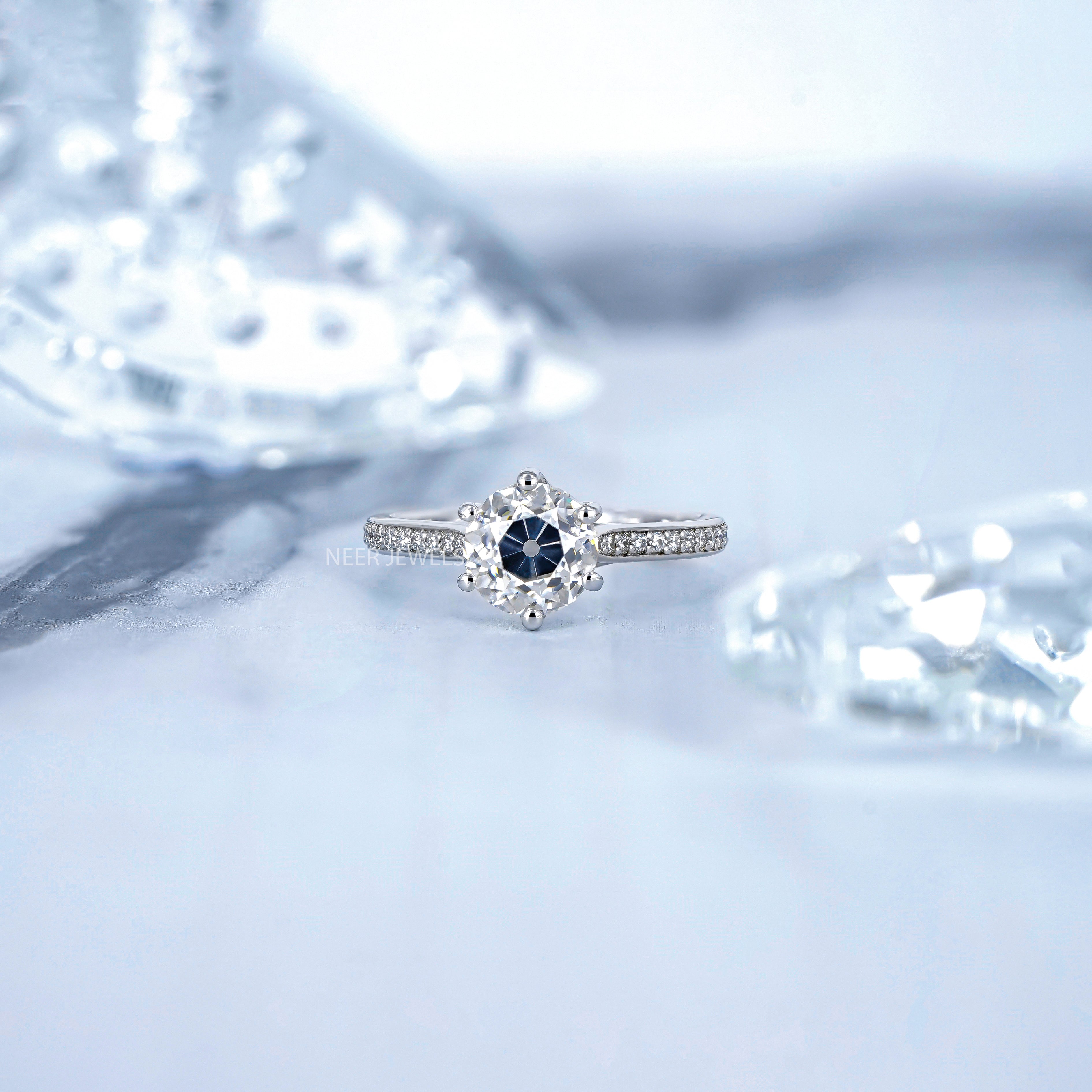 Old European cut Solitaire Moissanite Engagement Ring