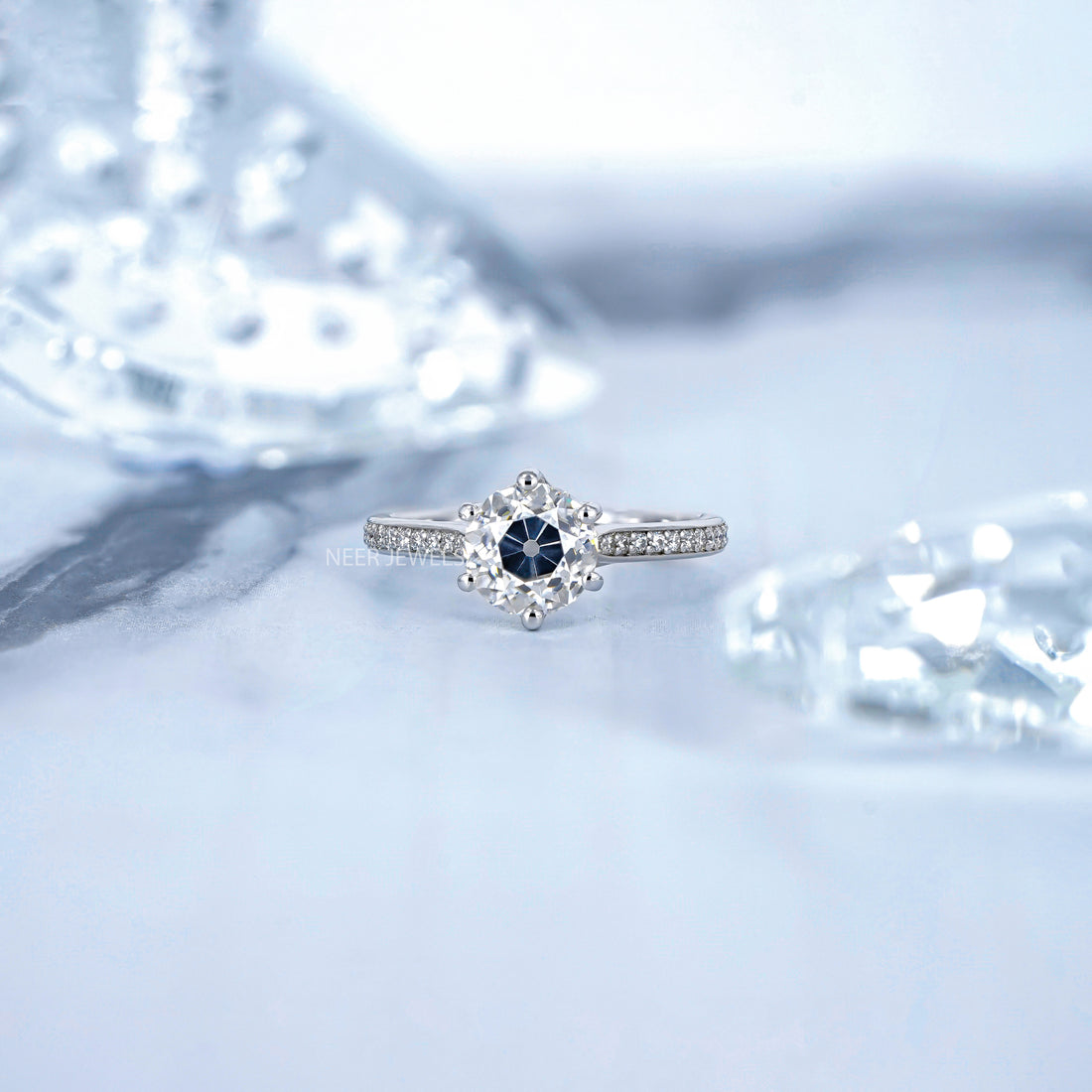 Old European cut Solitaire Moissanite Engagement Ring