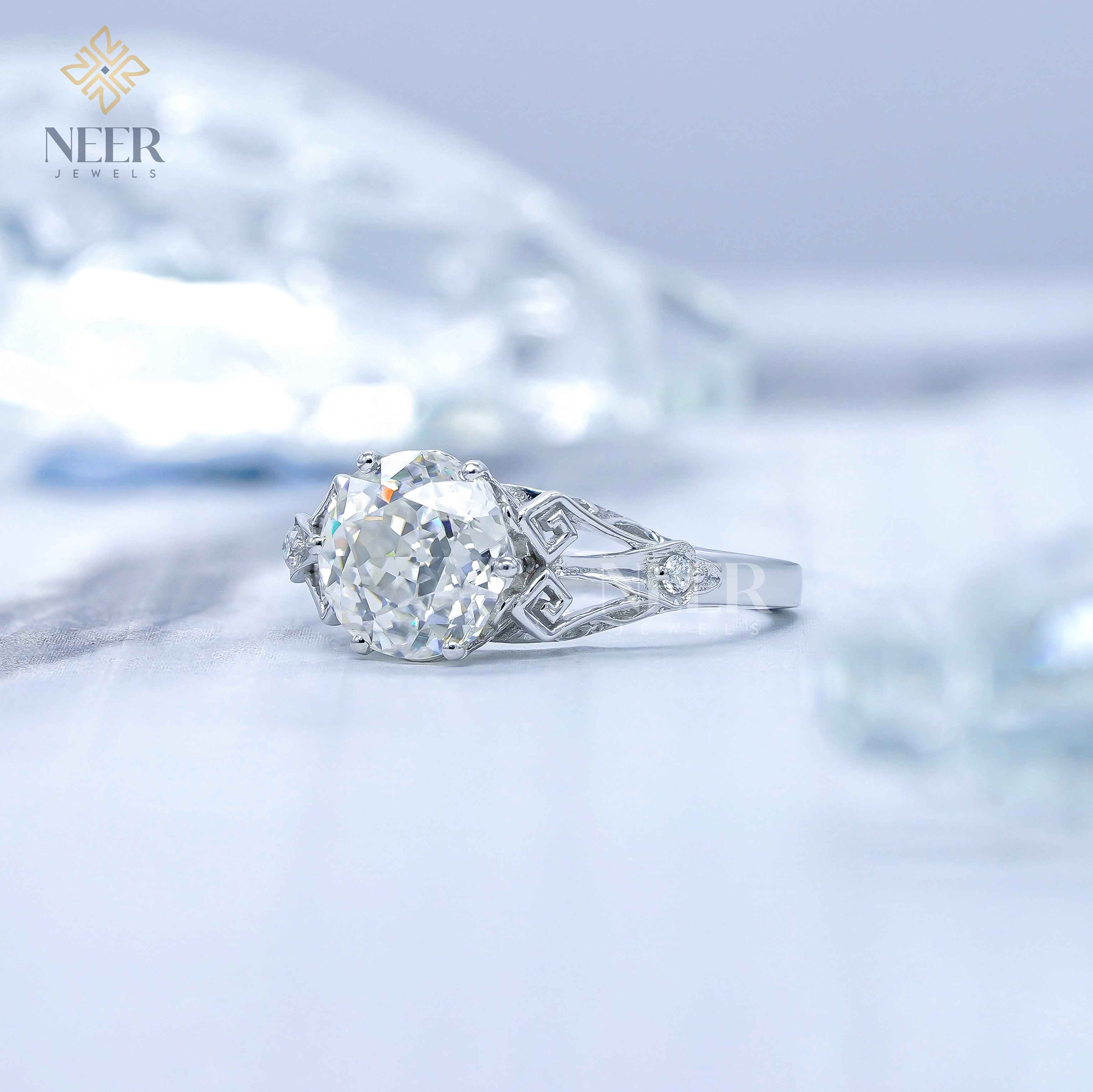 Old European Round cut unique wedding ring,Engagement Ring for her,Anniversary Gift Ring