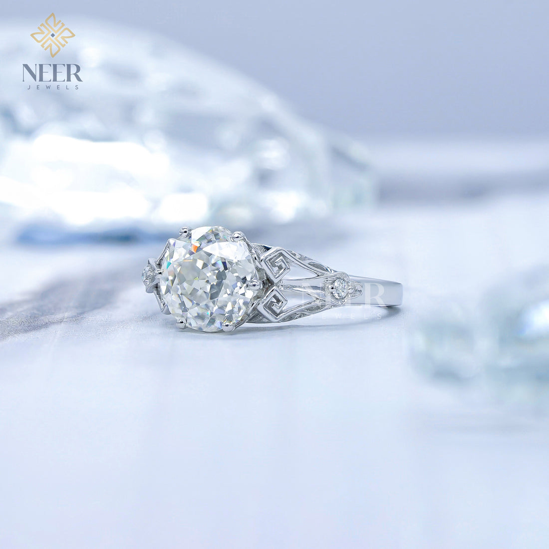 Old European Round cut unique wedding ring,Engagement Ring for her,Anniversary Gift Ring