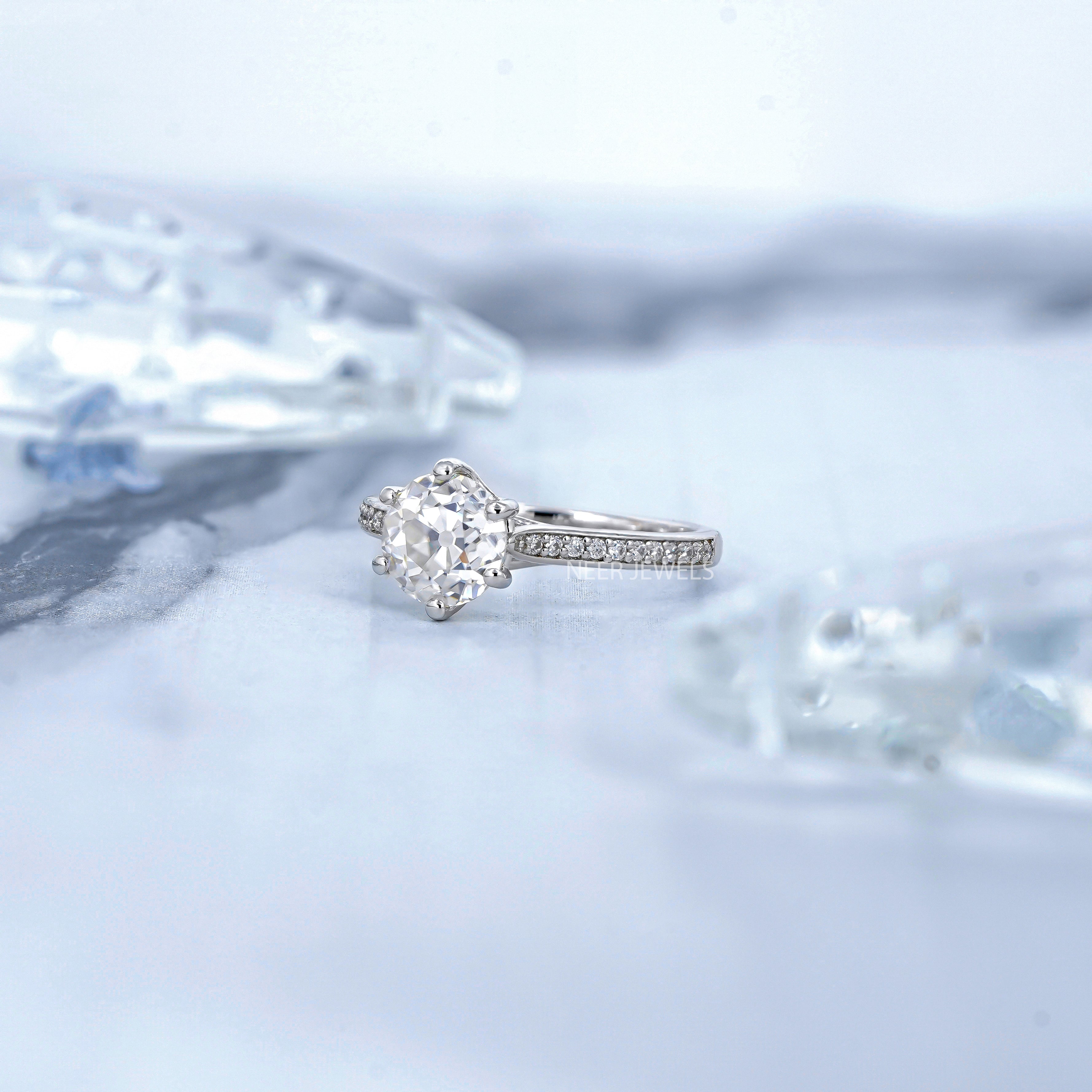 Old European cut Solitaire Moissanite Engagement Ring