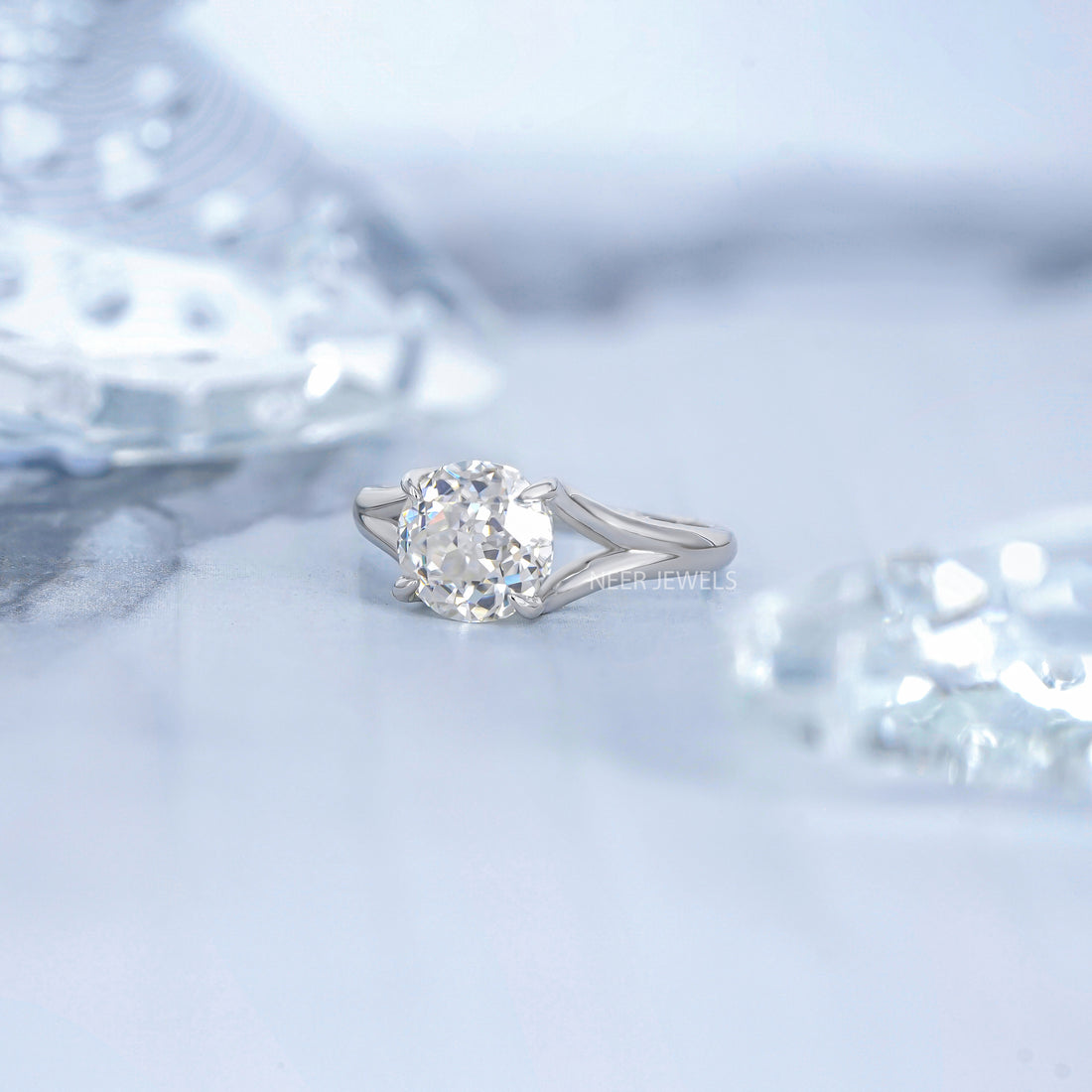 Round Old European Cut Solitaire Moissanite Engagement Ring, Anniversary Ring