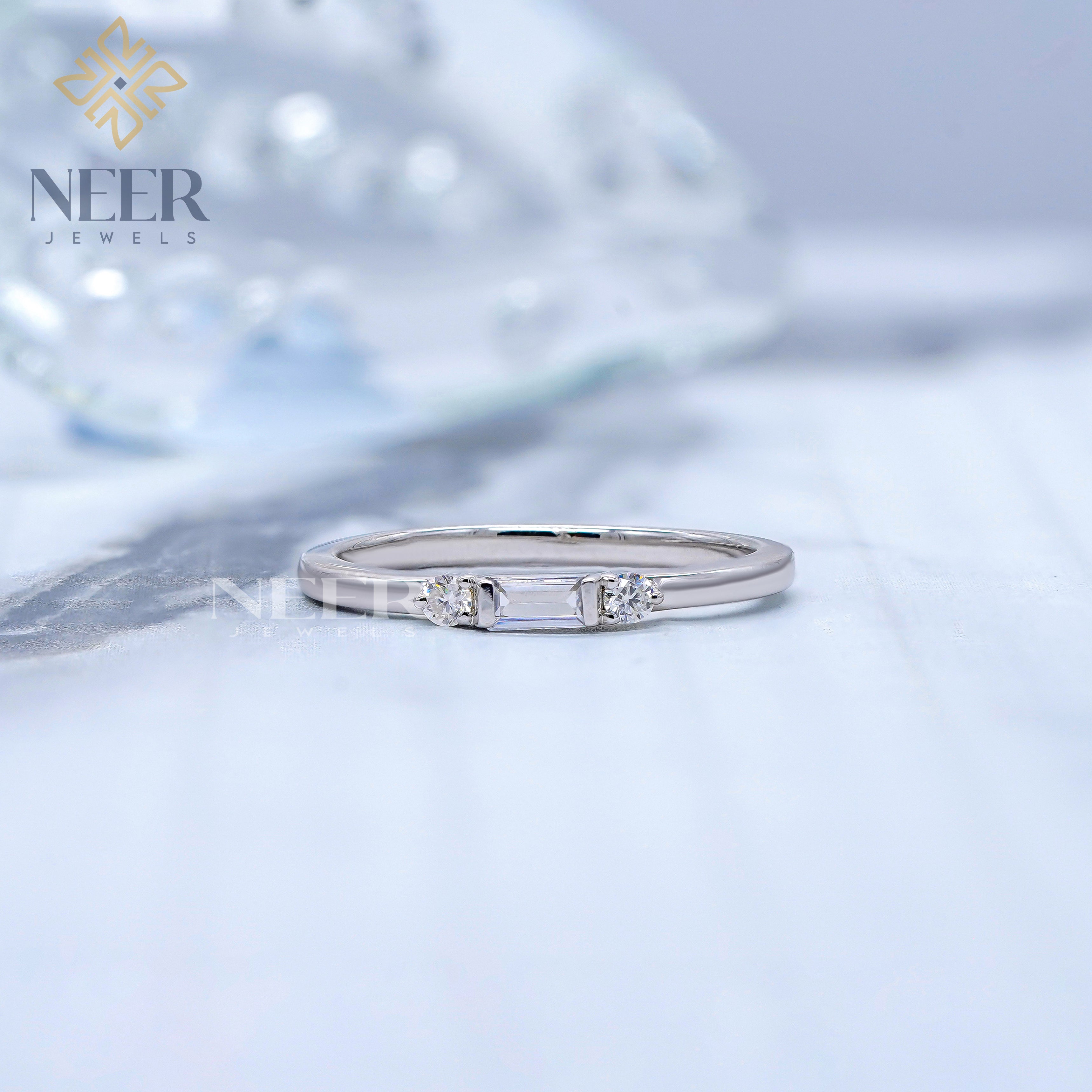 Minimalist baguette cut Wedding band,Gift for her