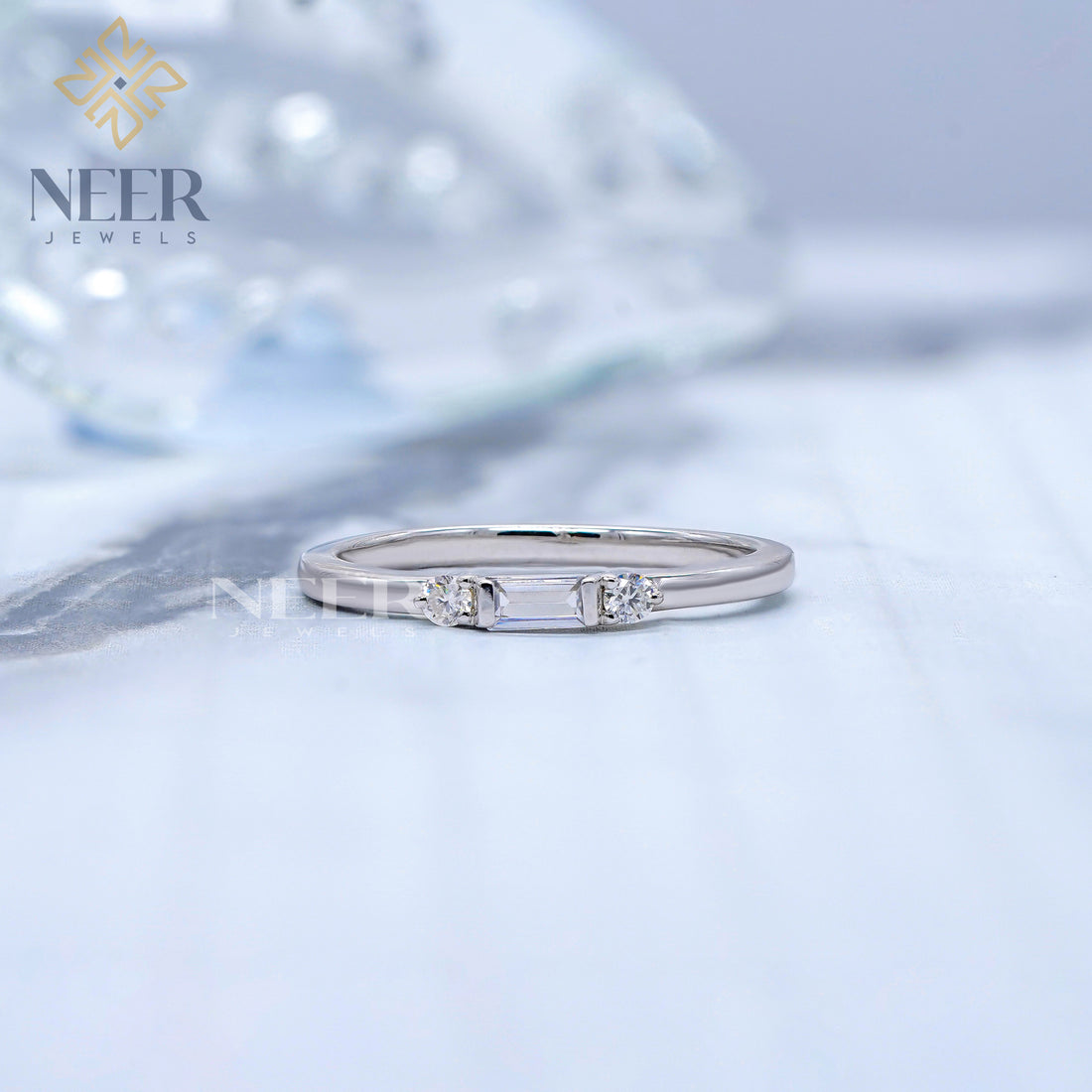 Minimalist baguette cut Wedding band,Gift for her