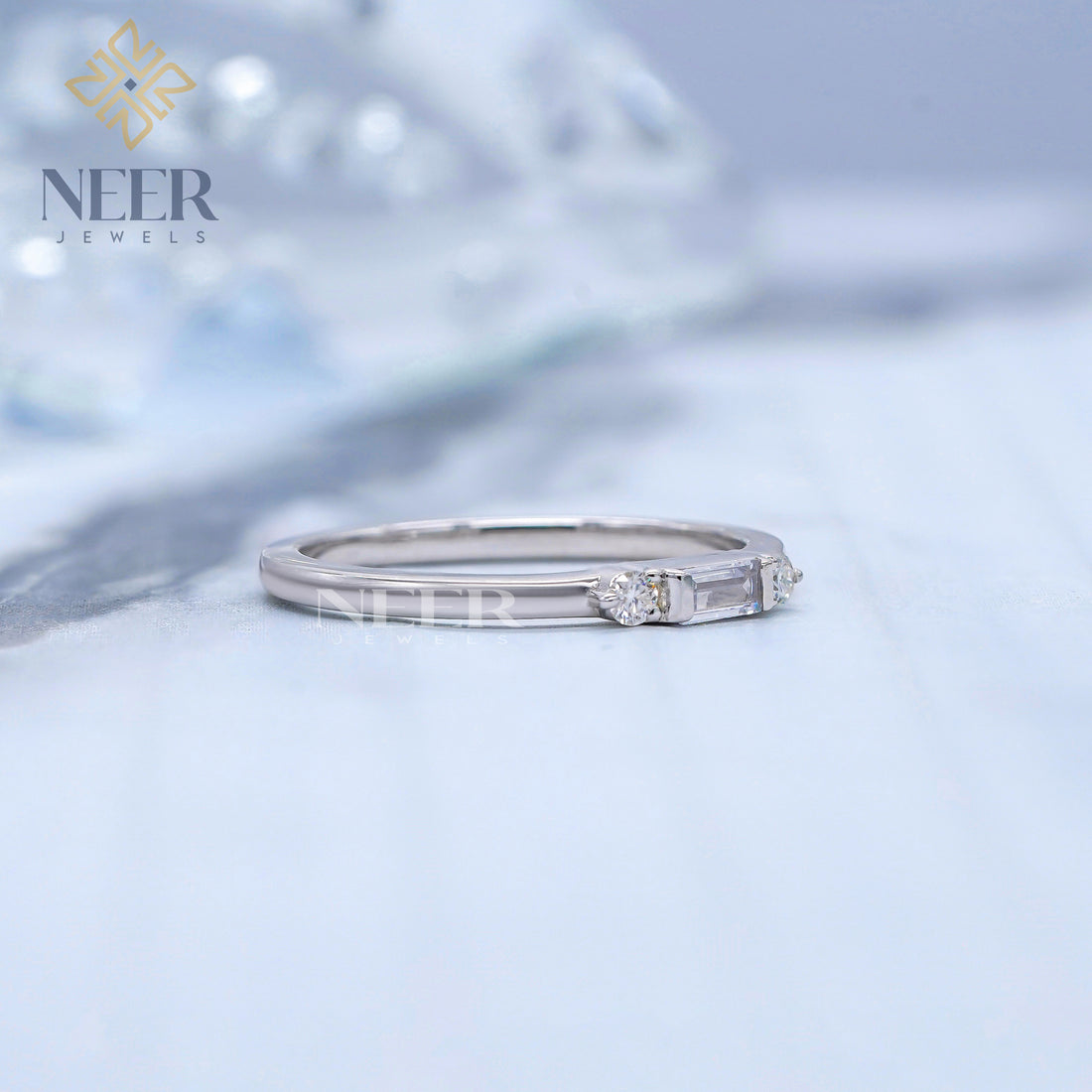 Minimalist baguette cut Wedding band,Gift for her