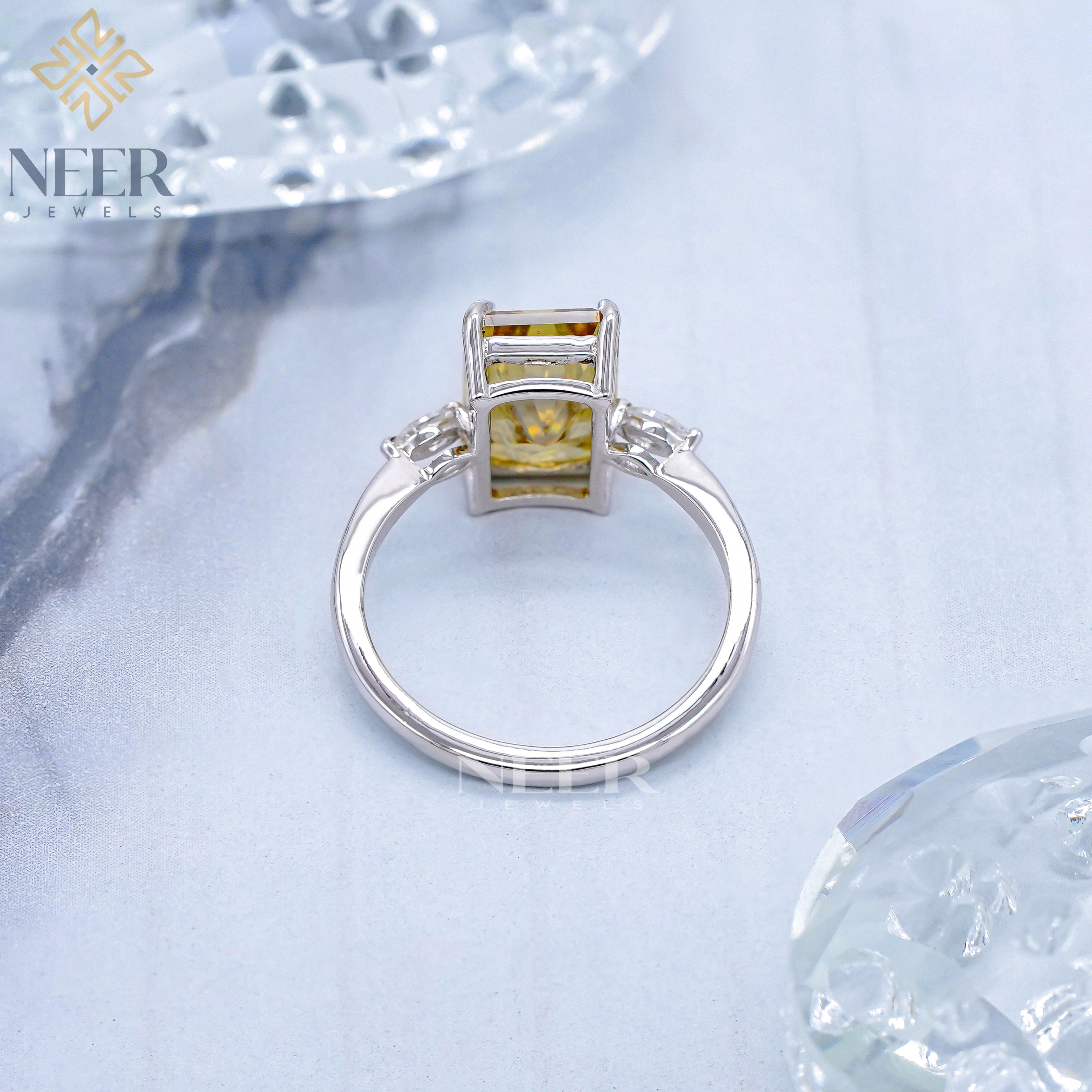 Canary Yellow Radiant Cut Moissanite Engagement Ring,Anniversary Gift Ring for her