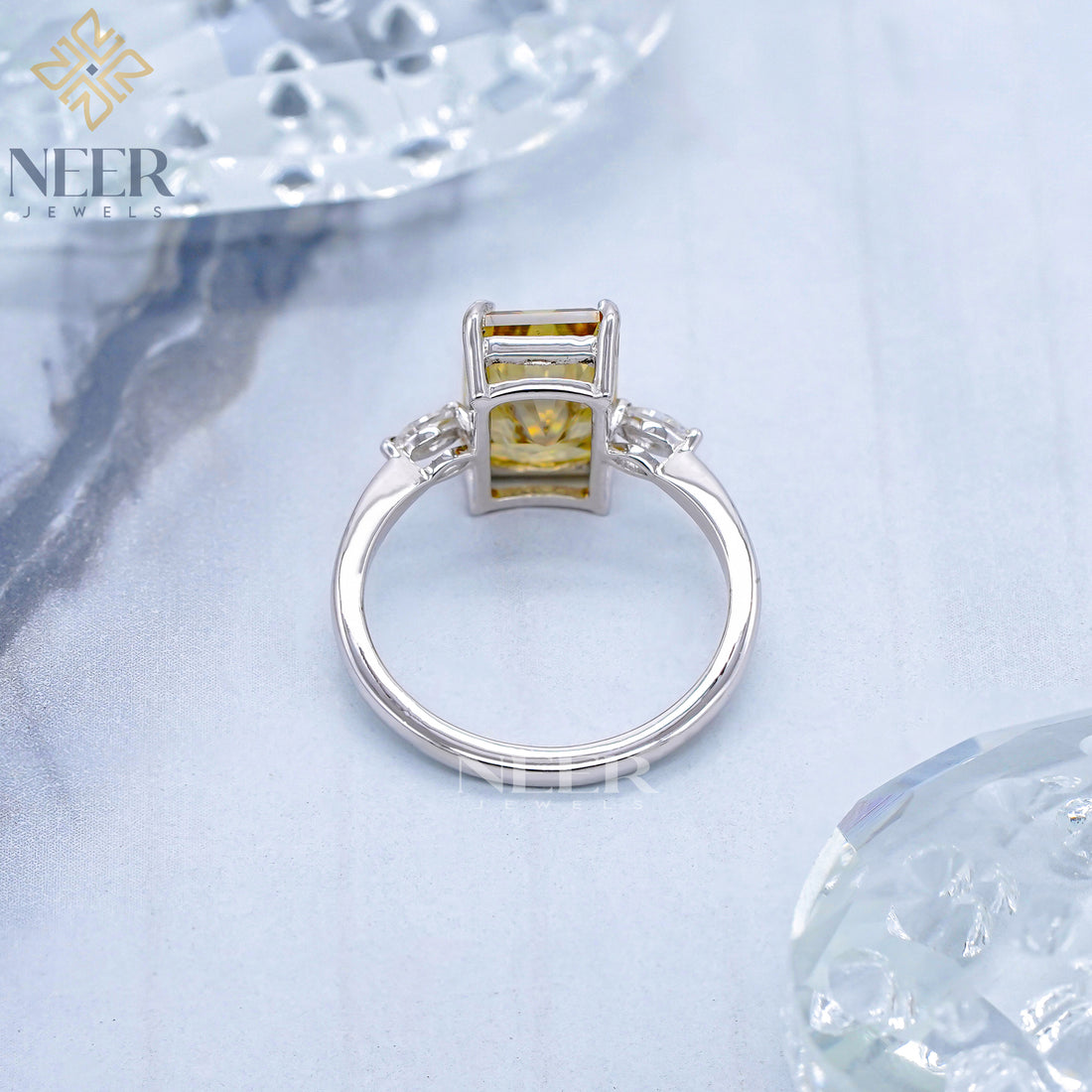 Canary Yellow Radiant Cut Moissanite Engagement Ring,Anniversary Gift Ring for her