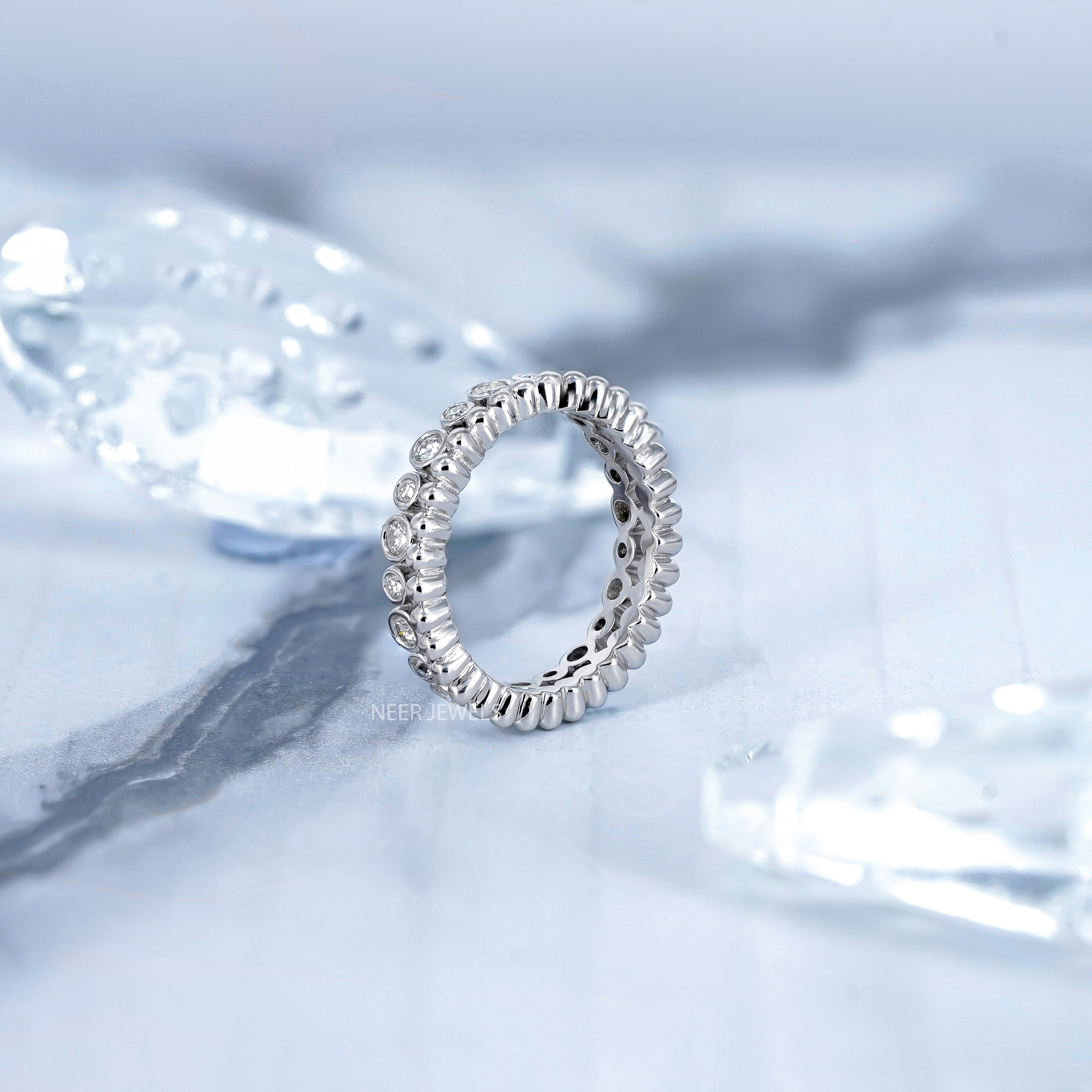 Full Eternity Moissanite Wedding Band,Bubble Ring Band