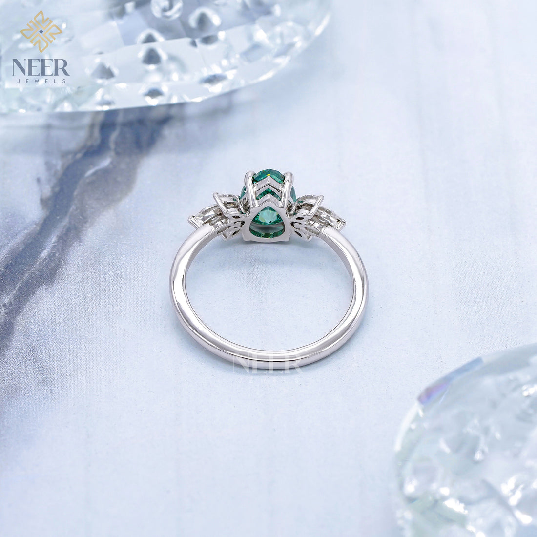 Cyan Blue Pear Moissanite Engagement Ring,Anniversary Gift Ring