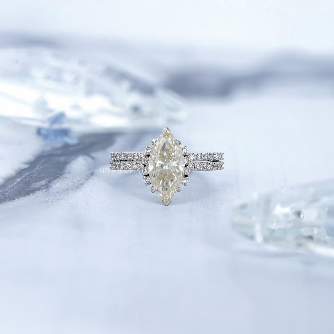 Marquise Cut Salt and Pepper Moissanite Engagement ring