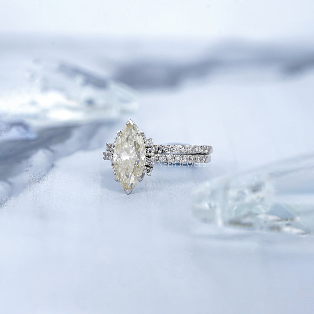 Marquise Cut Salt and Pepper Moissanite Engagement ring