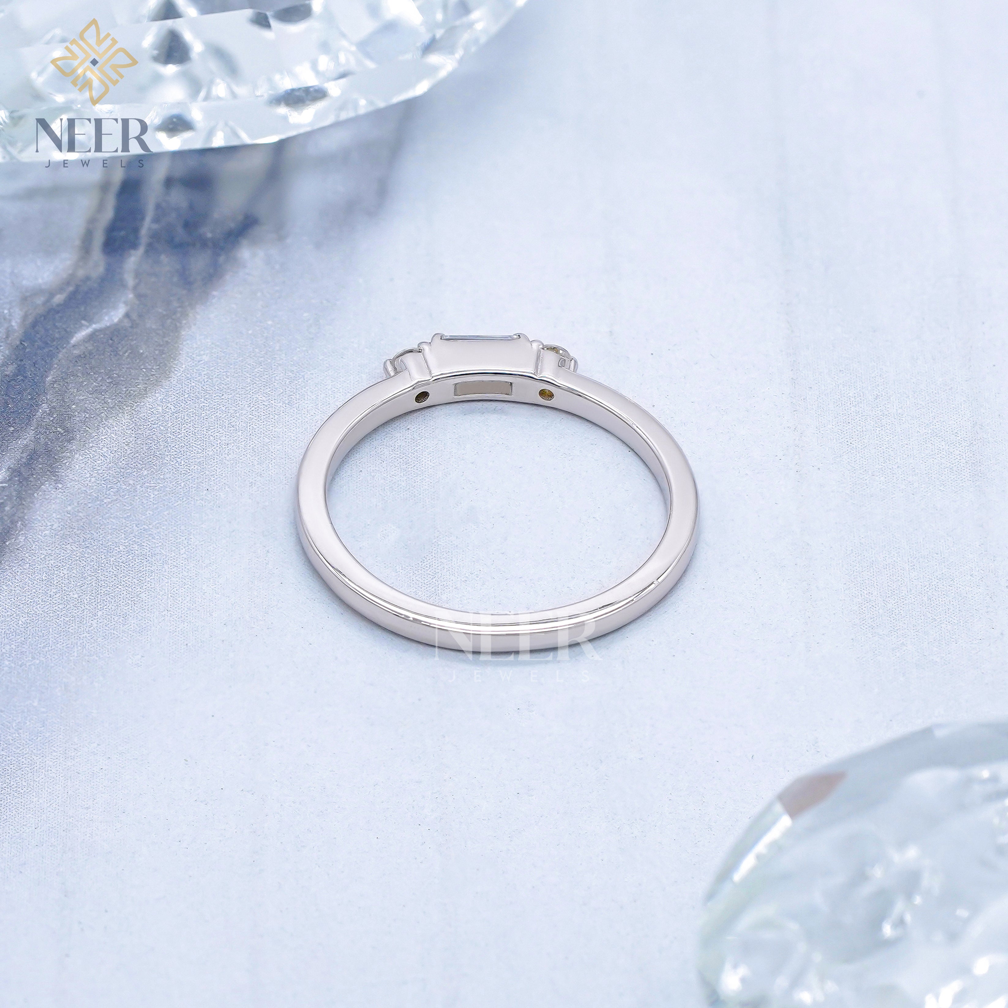 Minimalist baguette cut Wedding band,Gift for her