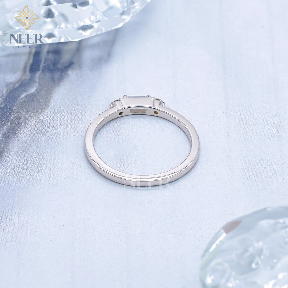 Minimalist baguette cut Wedding band,Gift for her