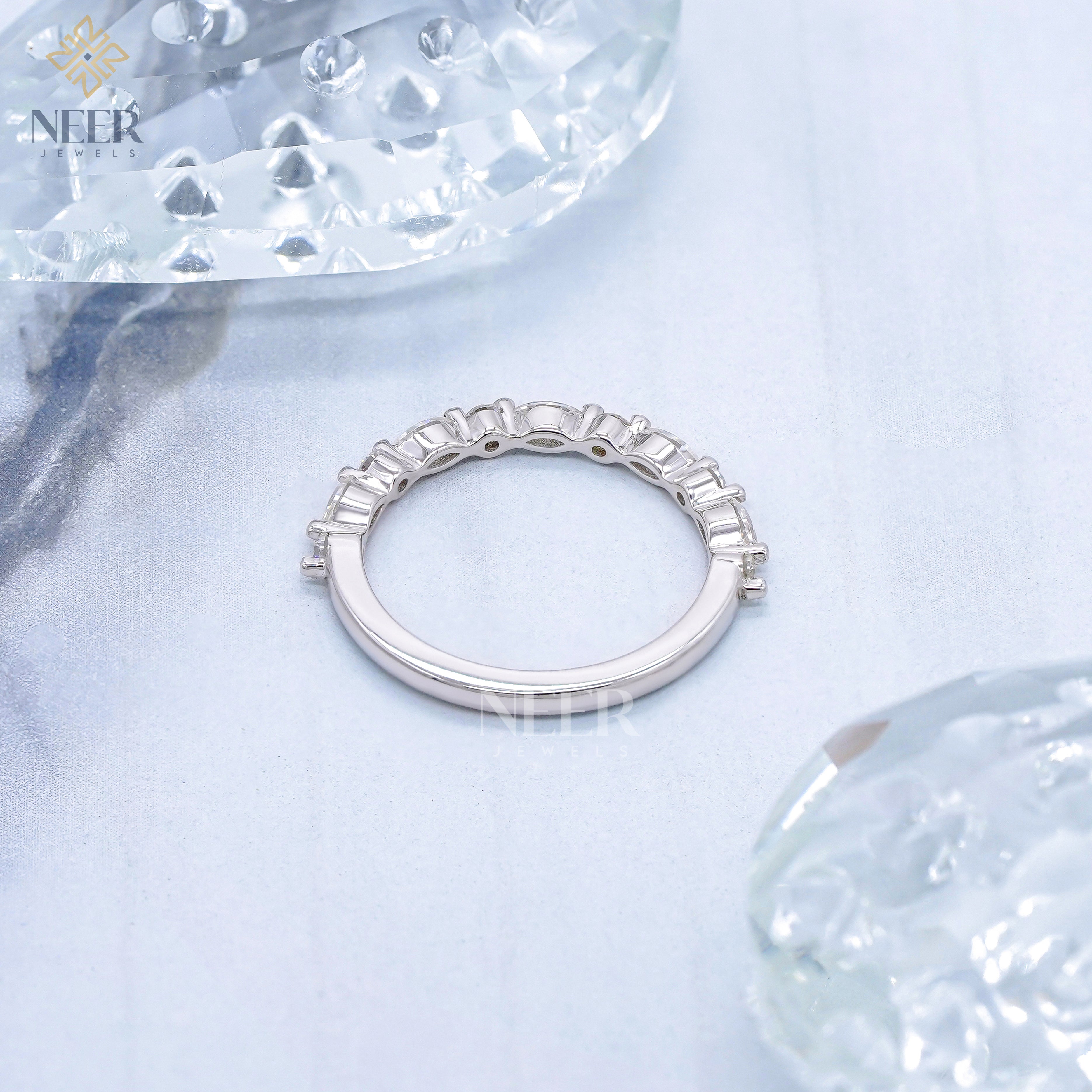 Half Eternity Round and Marquise Wedding Band for her,Anniversary Gift Ring