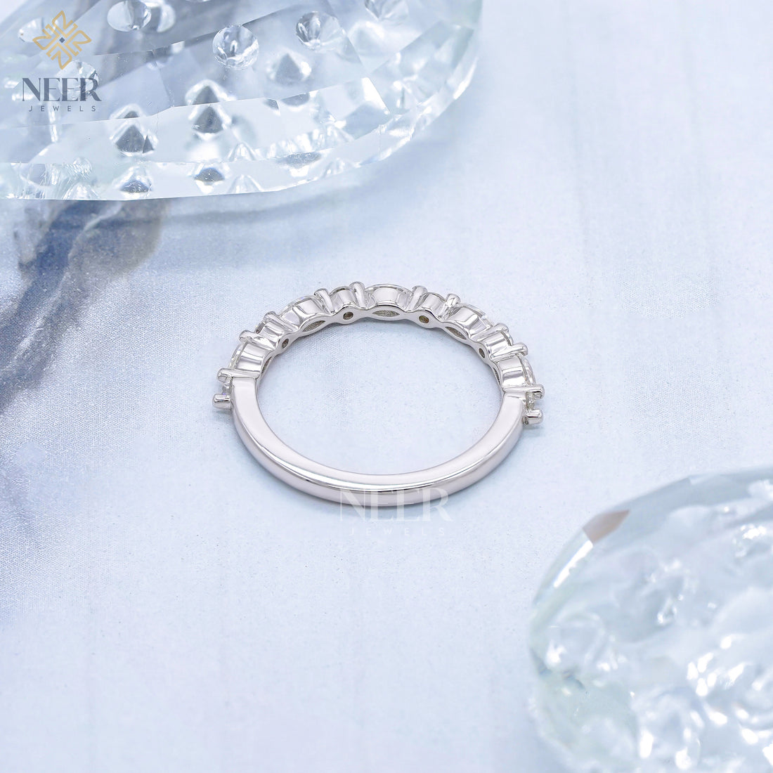 Half Eternity Round and Marquise Wedding Band for her,Anniversary Gift Ring