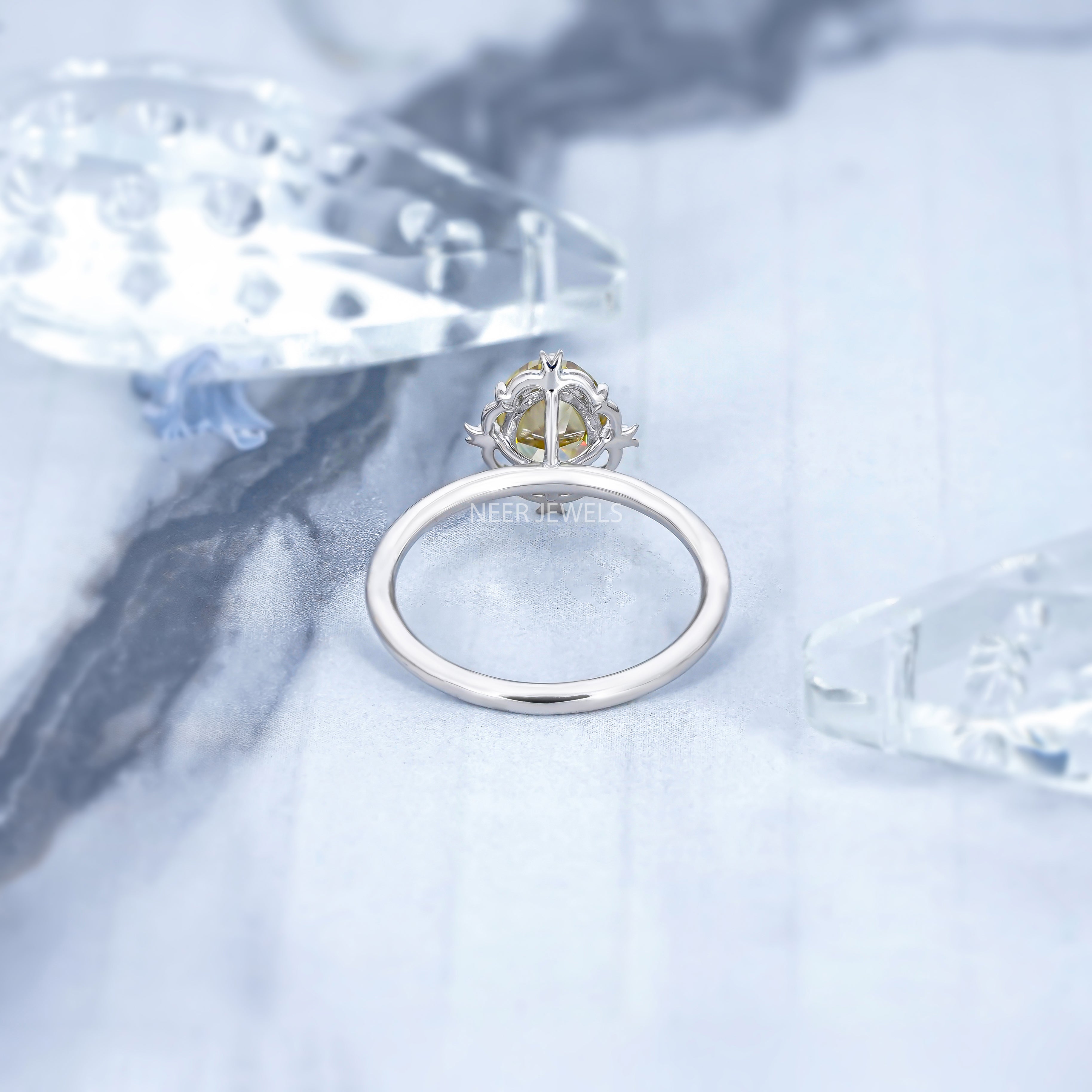 Canary Yellow Oval Cut Moissanite Solitaire Engagement Ring,Elegant Bridal Ring