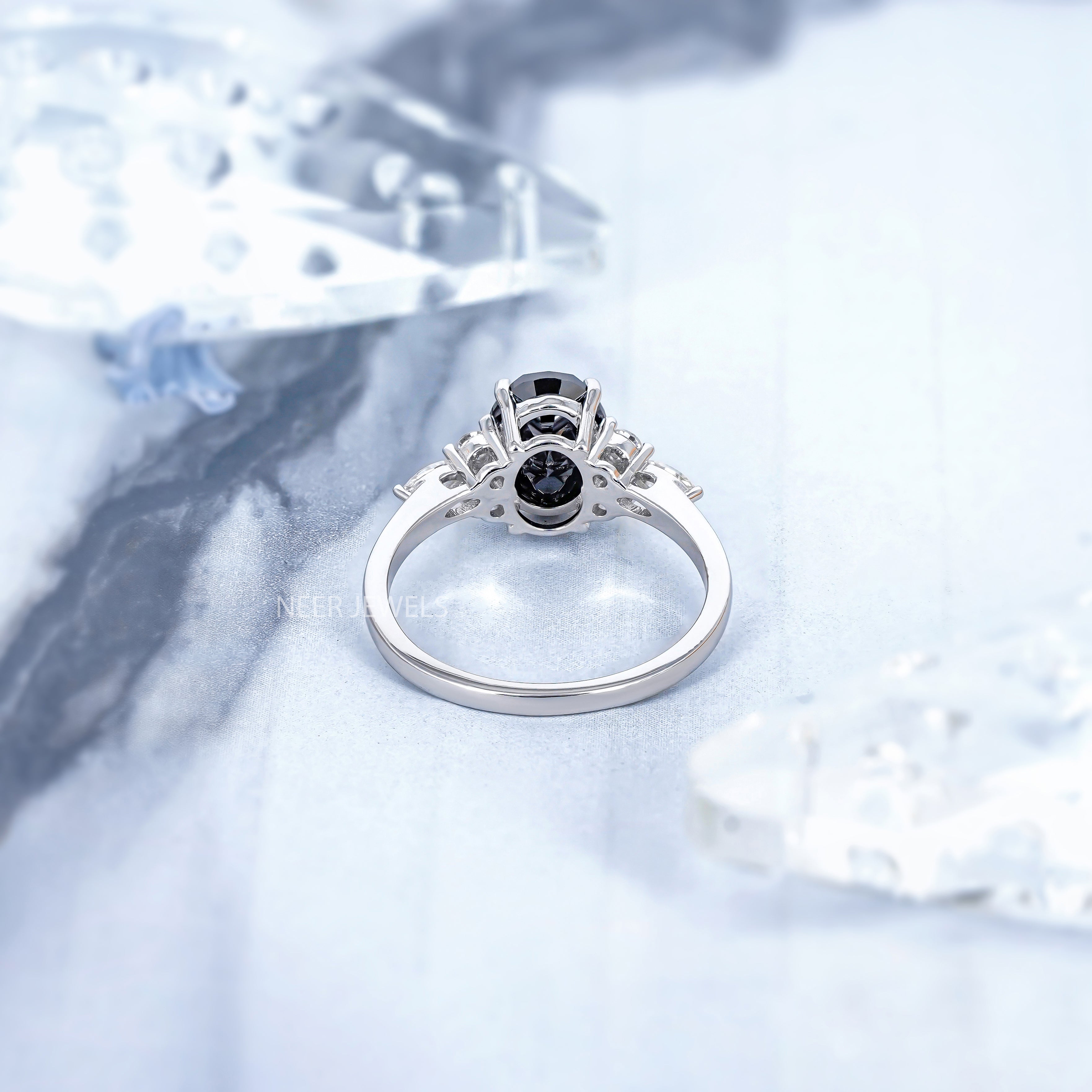 Oval Shape Salt and Pepper Moissanite Engagement Ring