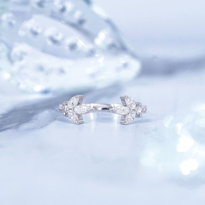 Minimalist Open Gap Round and Marquise Moissanite Wedding Band