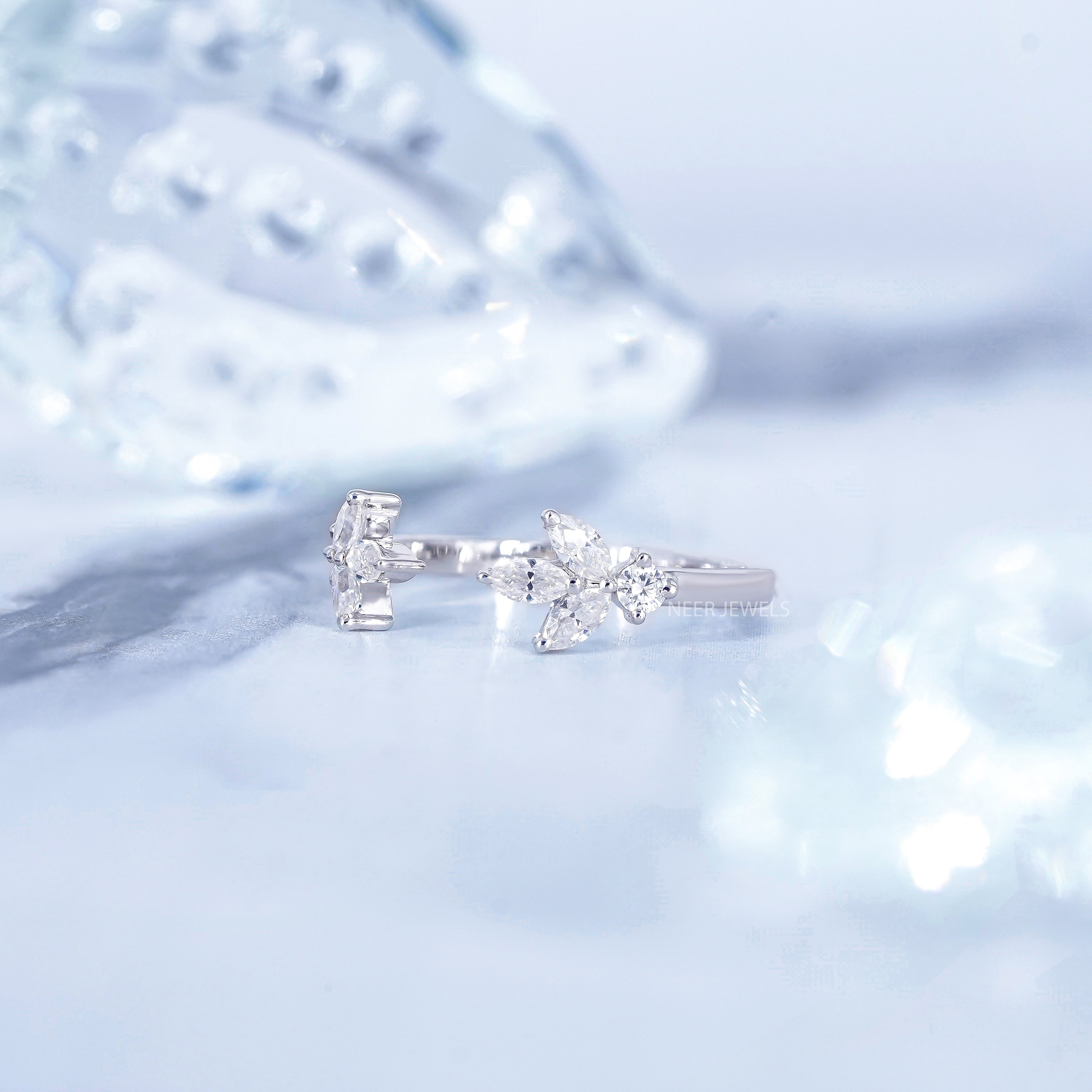 Minimalist Open Gap Round and Marquise Moissanite Wedding Band