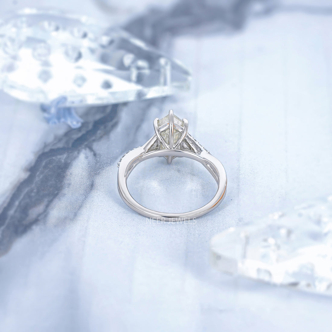 Salt and Pepper Hexagon Shape Engagement Ring