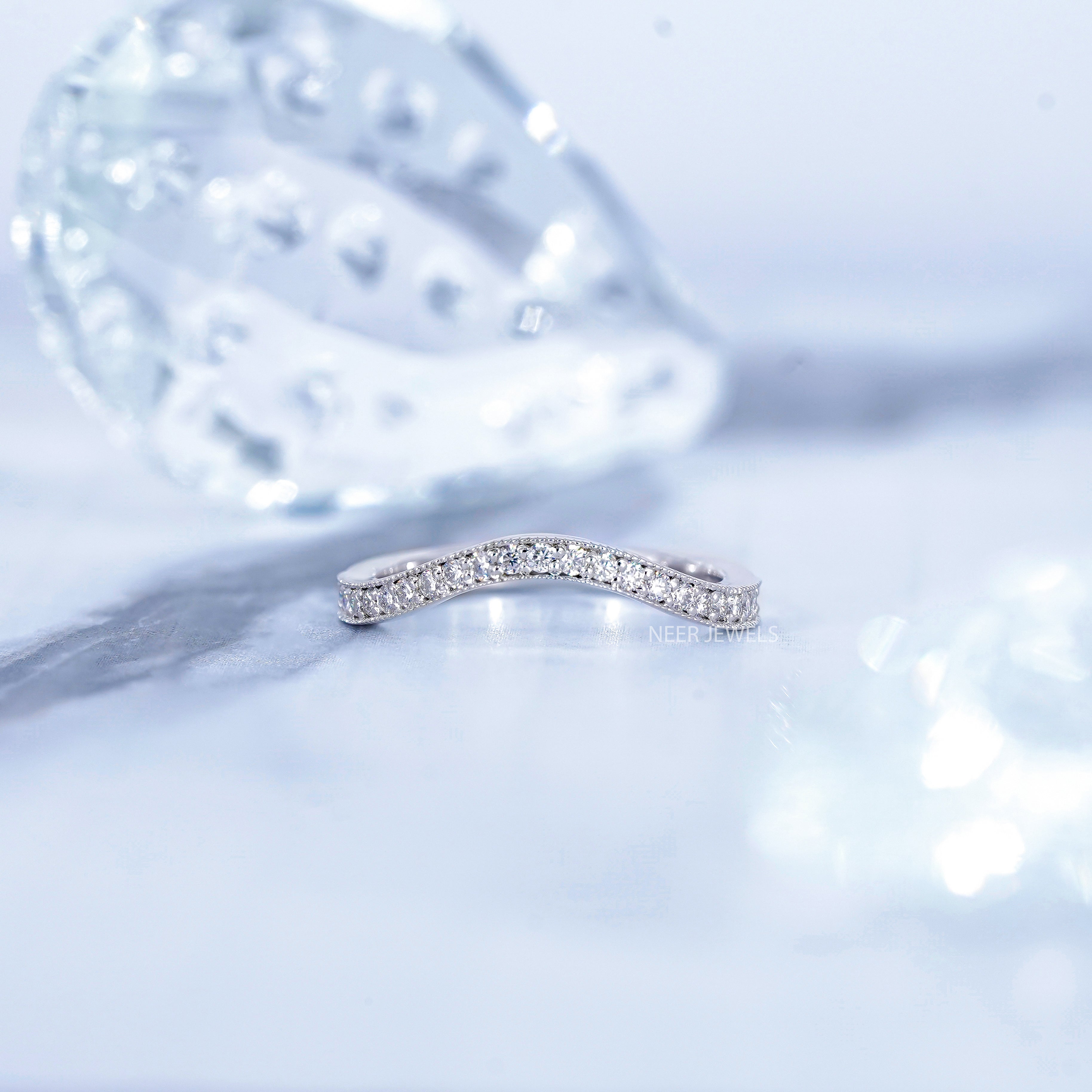 Classic Curvy Style pave Set Moissanite Wedding Band