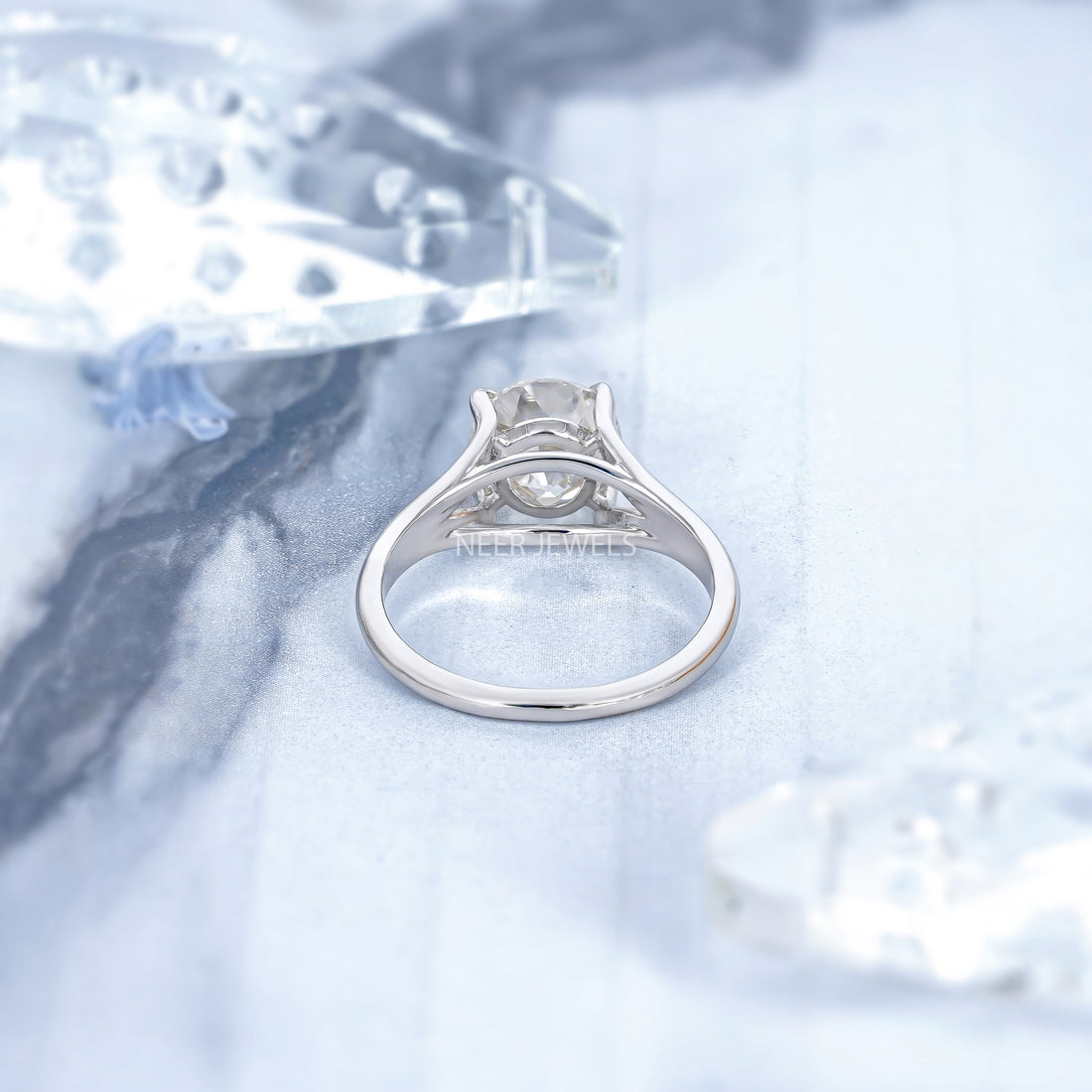 Round Old European Cut Solitaire Moissanite Engagement Ring, Anniversary Ring