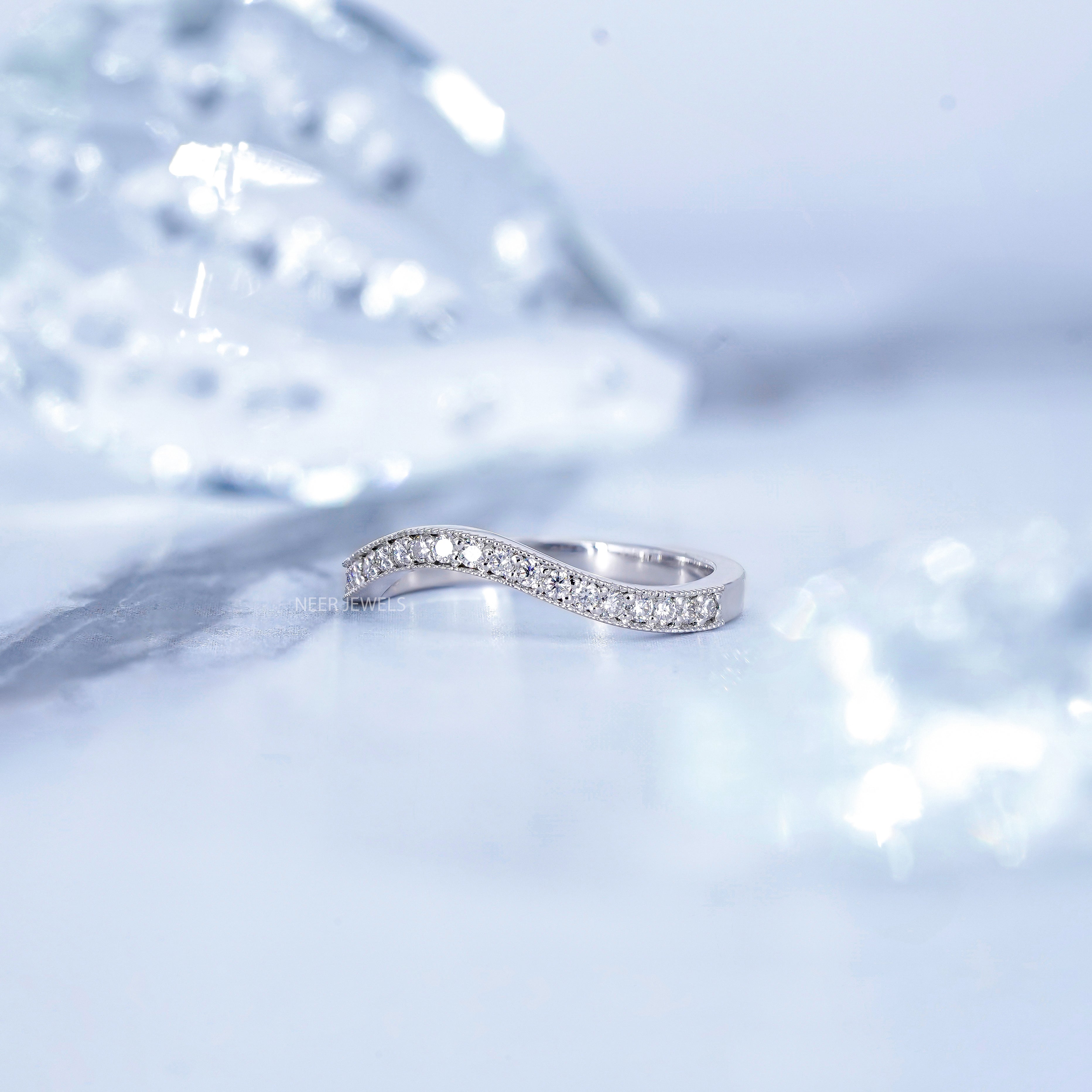 Classic Curvy Style pave Set Moissanite Wedding Band