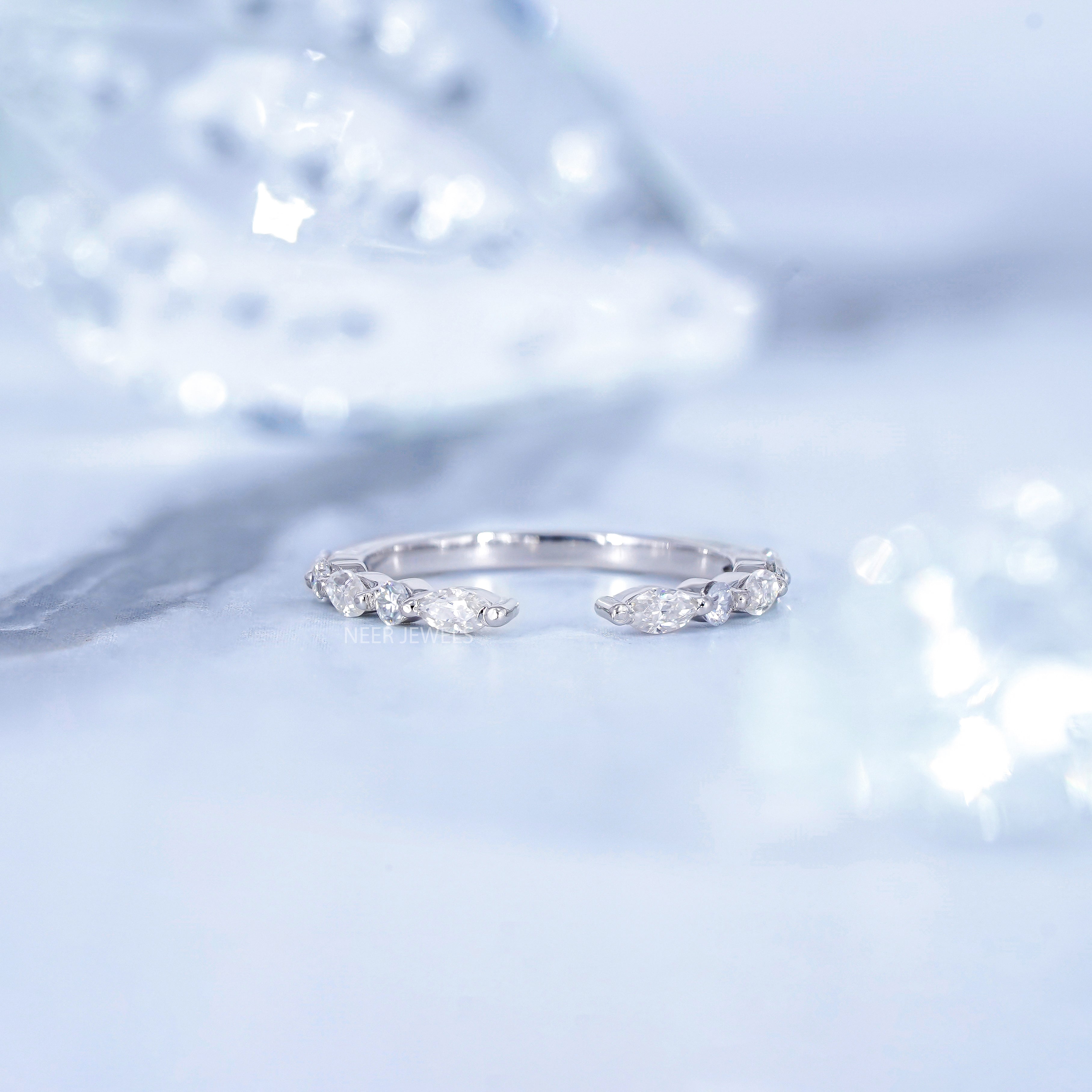 Marquise and Round Cut Alternate Moissanite Half Eternity Band