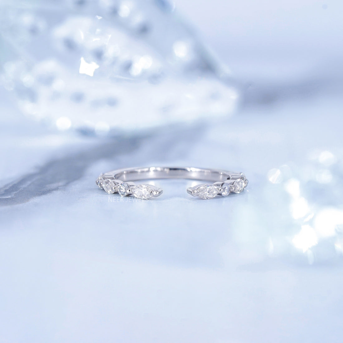 Marquise and Round Cut Alternate Moissanite Half Eternity Band