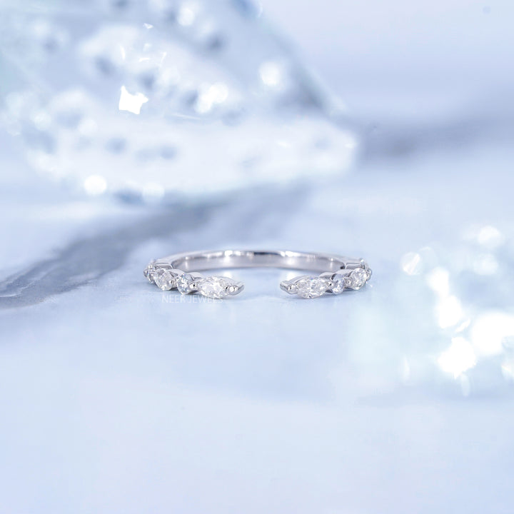 Marquise and Round Cut Alternate Moissanite Half Eternity Band