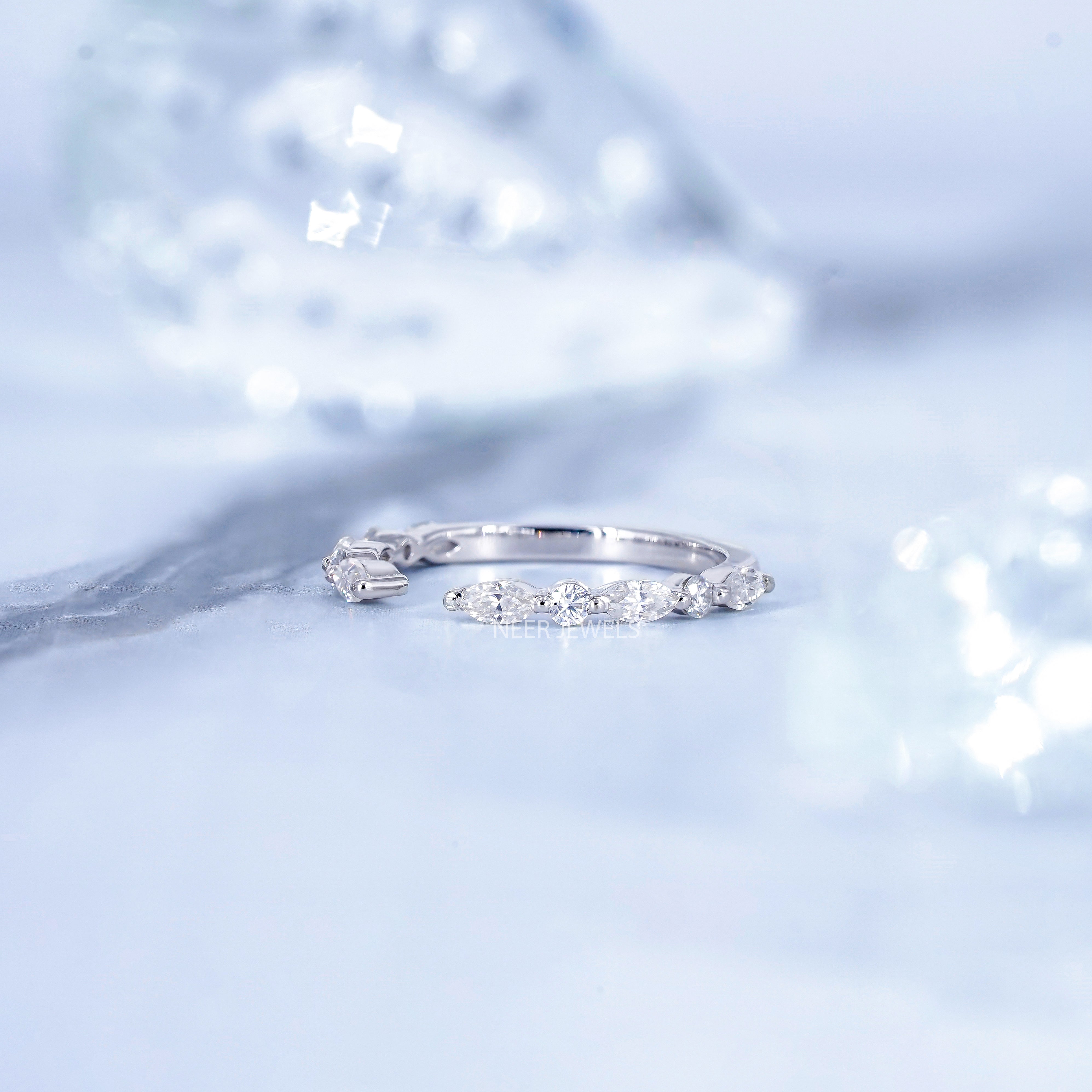 Marquise and Round Cut Alternate Moissanite Half Eternity Band