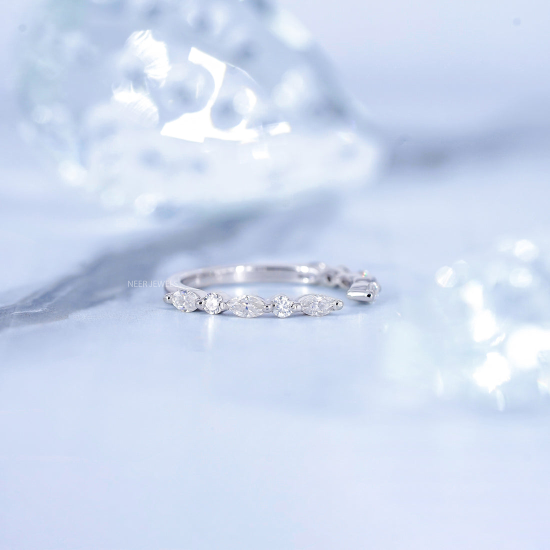 Marquise and Round Cut Alternate Moissanite Half Eternity Band