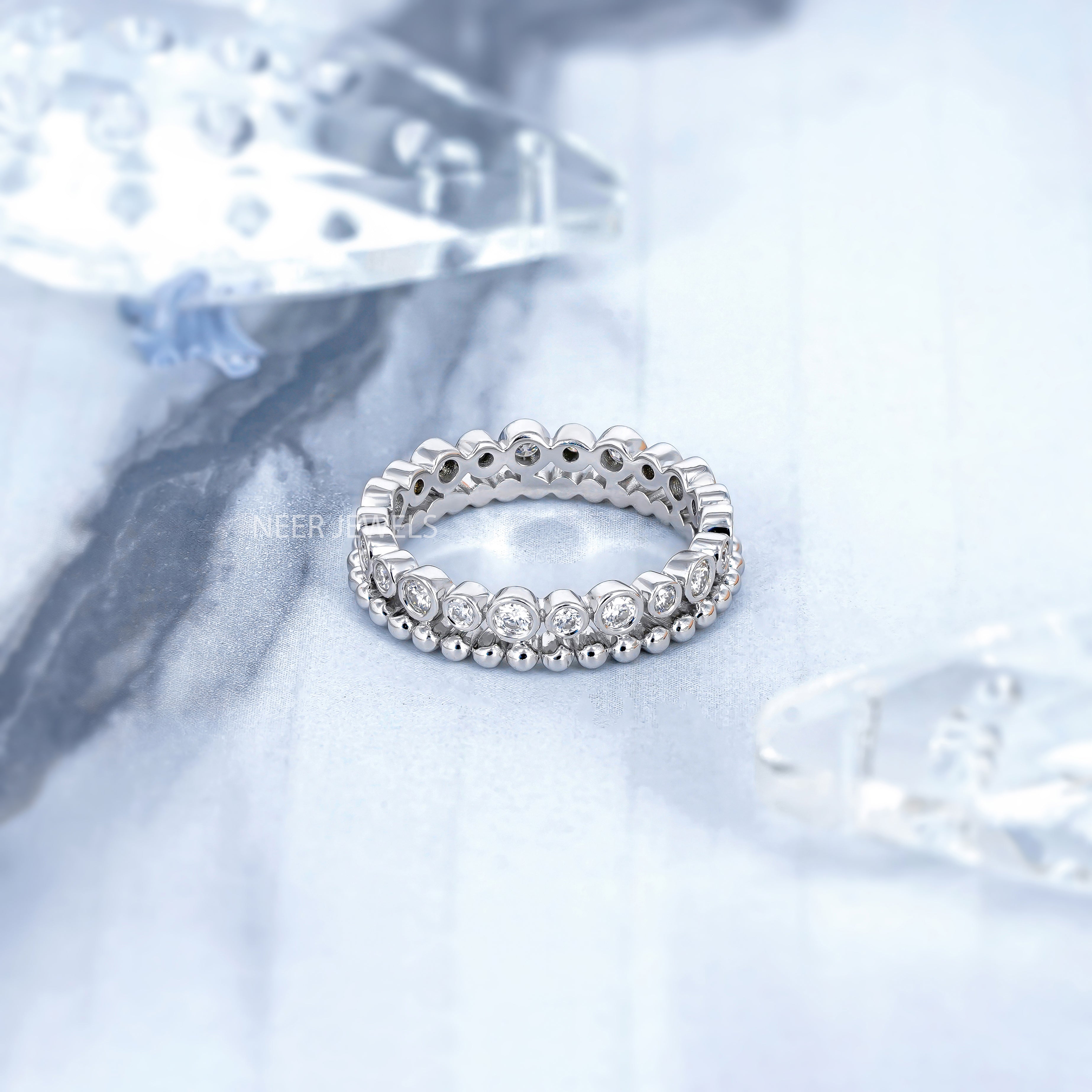 Full Eternity Moissanite Wedding Band,Bubble Ring Band