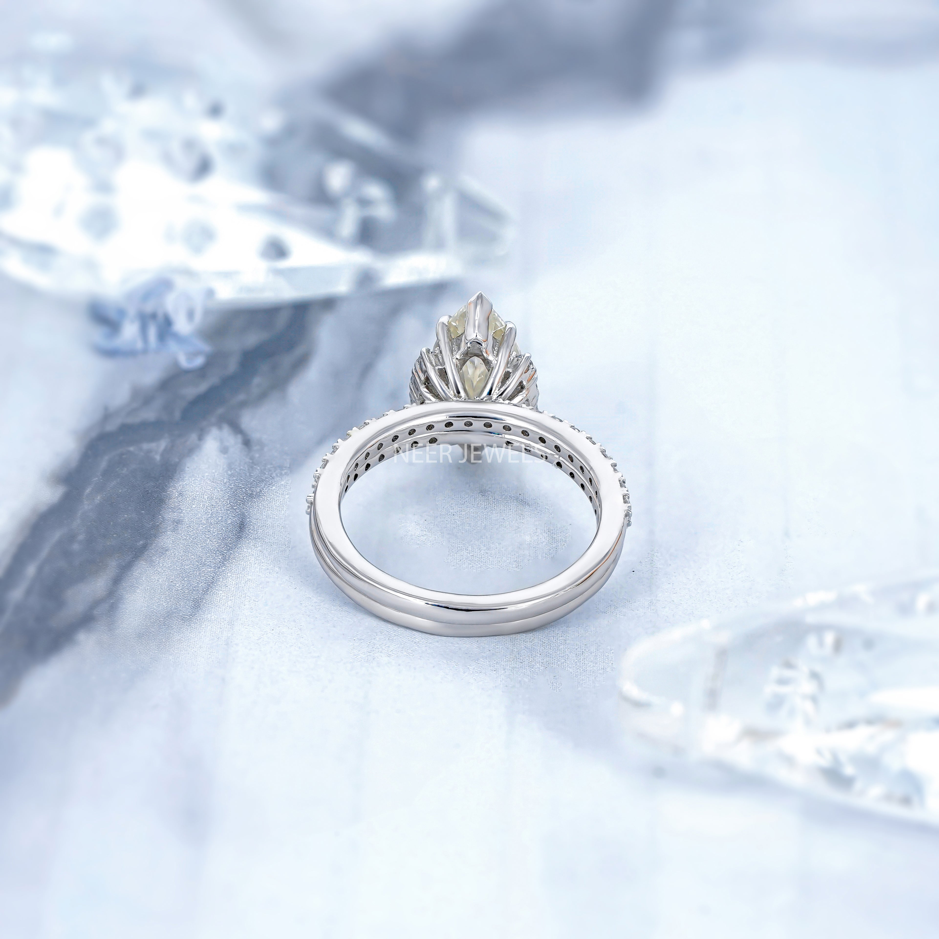 Marquise Cut Salt and Pepper Moissanite Engagement ring