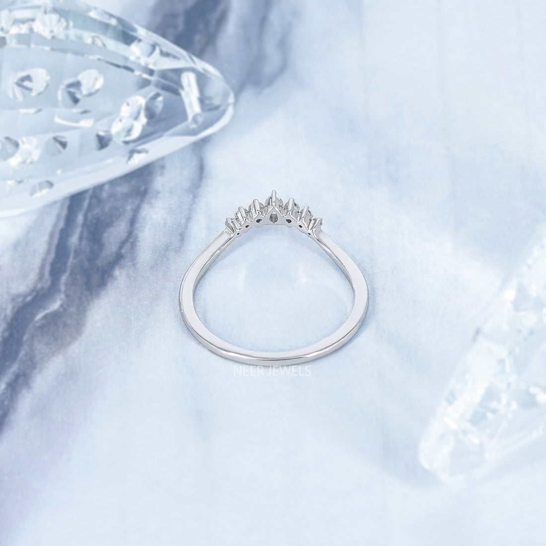 Moissanite Chevron Wedding band,Curved Stacking Wishbone Ring
