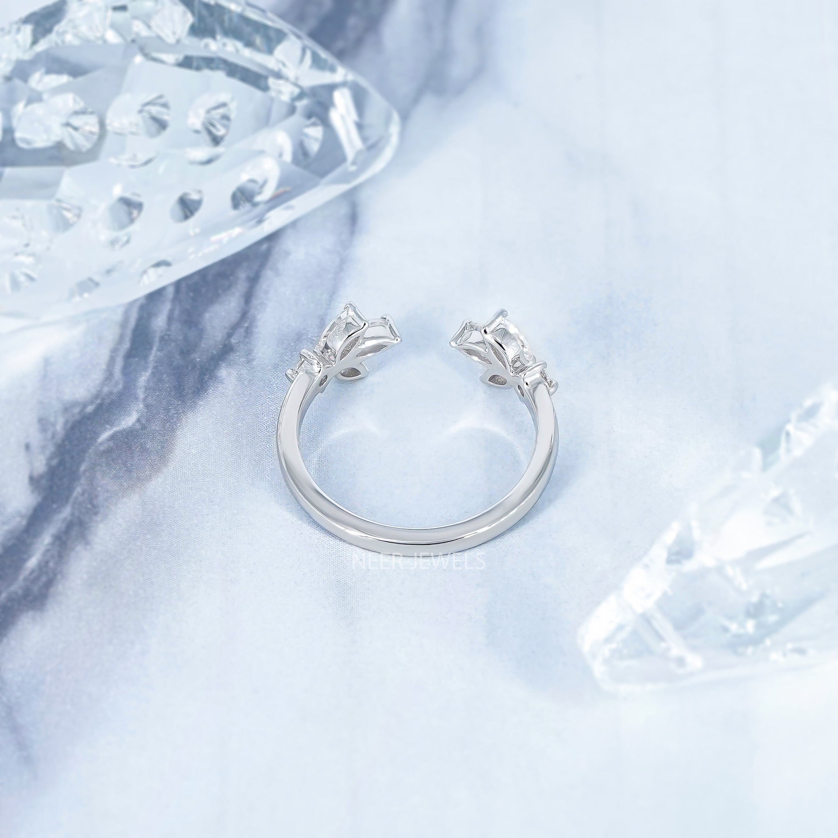 Minimalist Open Gap Round and Marquise Moissanite Wedding Band