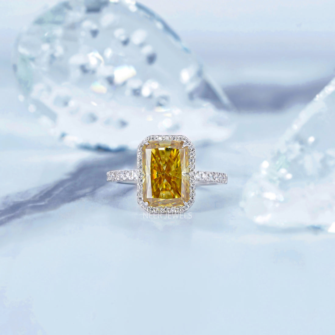 Canary Yellow Radiant Cut Moissanite Engagement ring