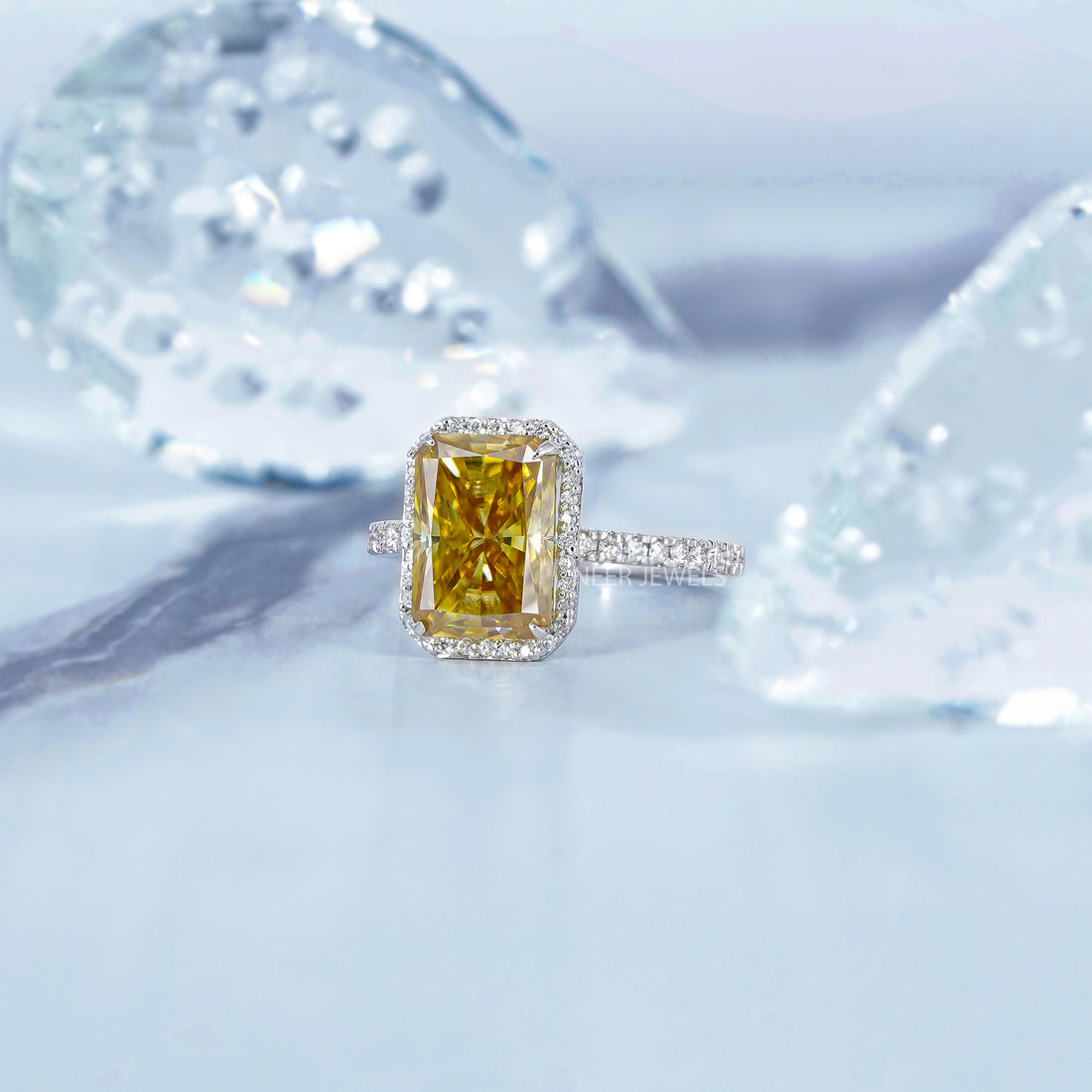 Canary Yellow Radiant Cut Moissanite Engagement ring