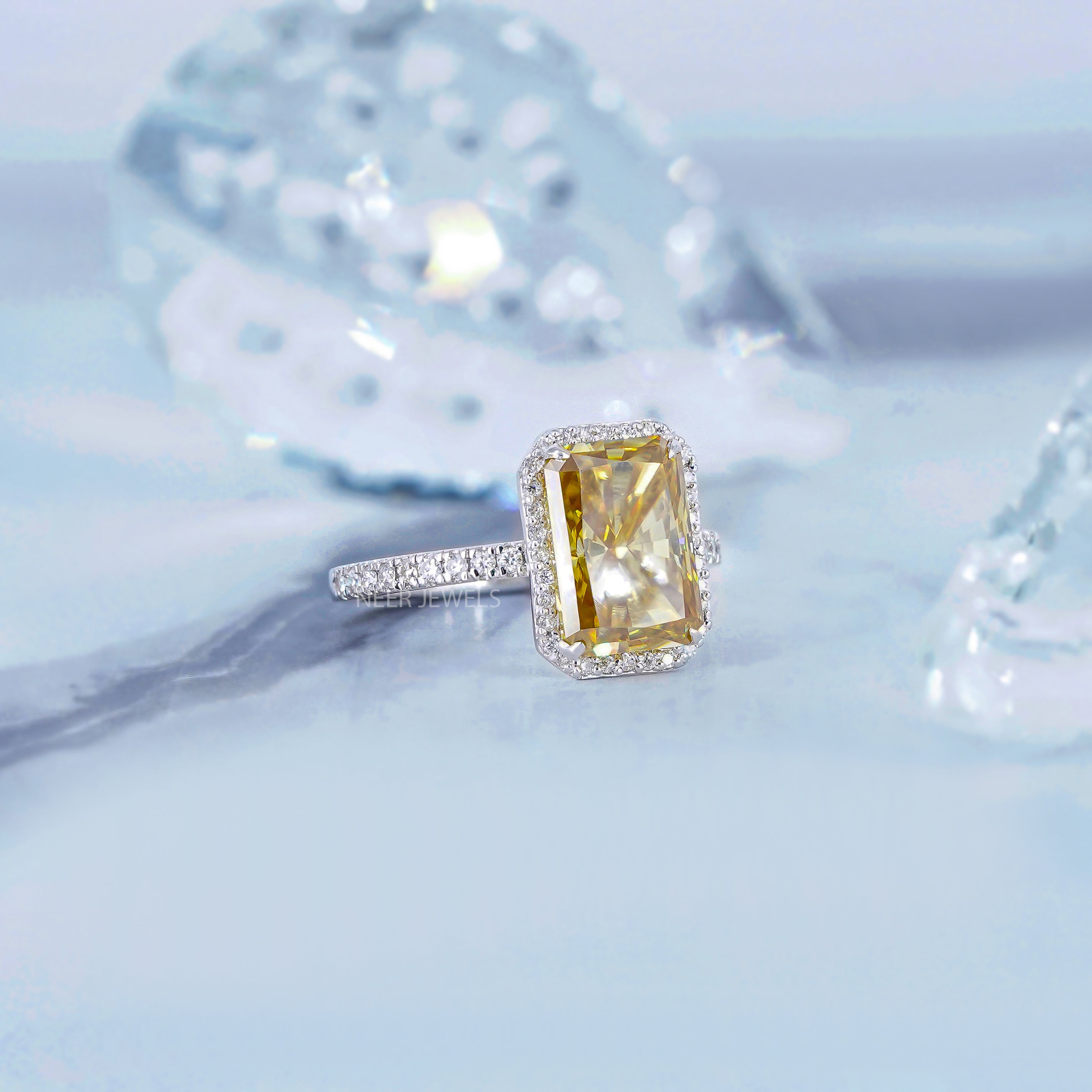 Canary Yellow Radiant Cut Moissanite Engagement ring