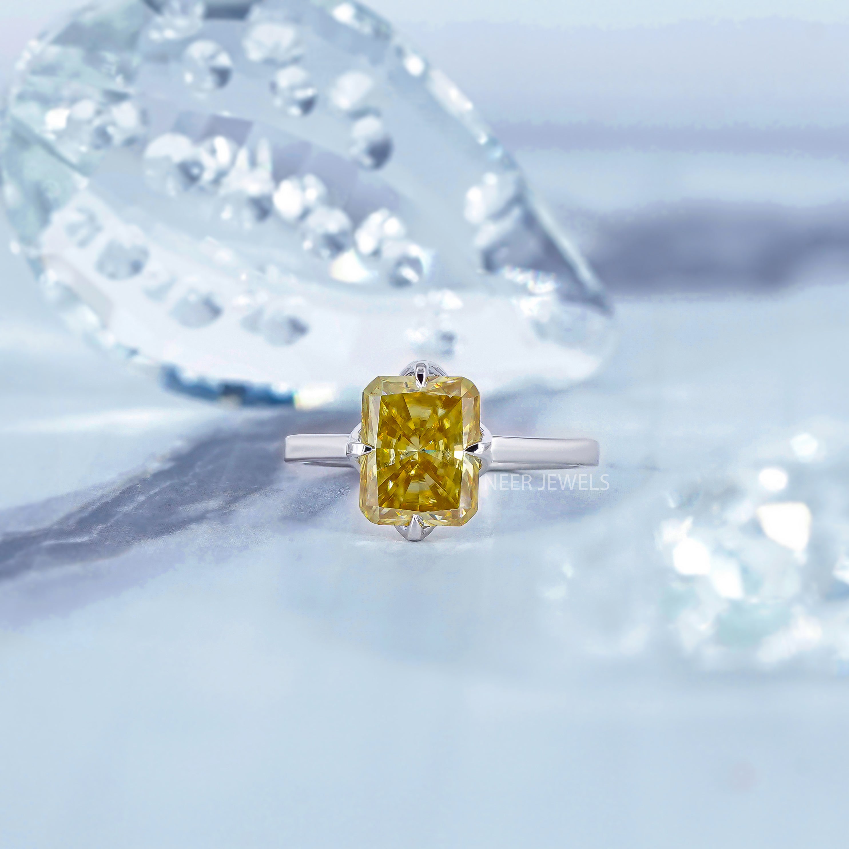 Canary Yellow Radiant Cut Moissanite Engagement Ring, Bridal Ring, Radiant Cut Natural Yellow Moissanite Ring,Anniversary Gift