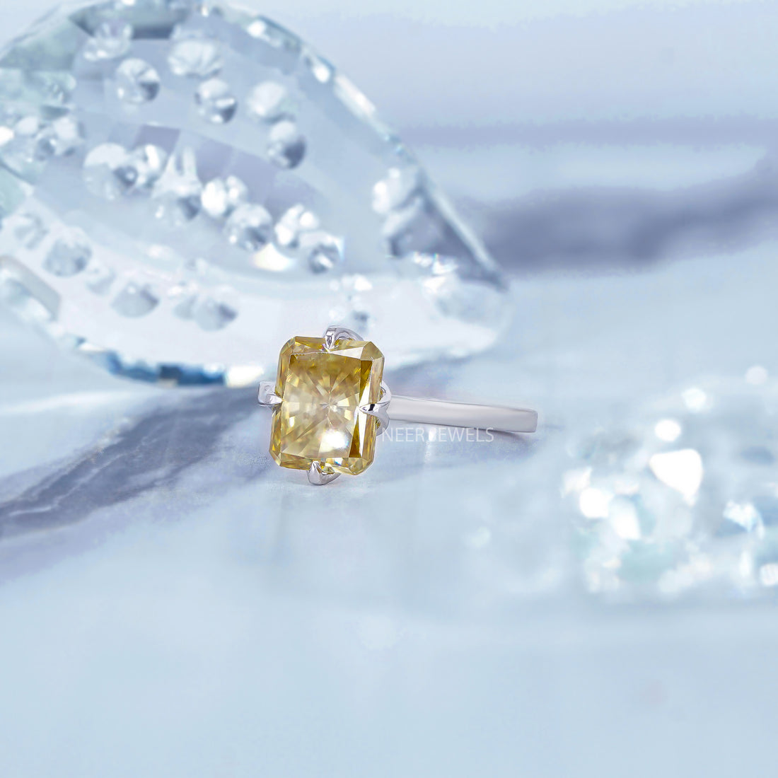 Canary Yellow Radiant Cut Moissanite Engagement Ring, Bridal Ring, Radiant Cut Natural Yellow Moissanite Ring,Anniversary Gift