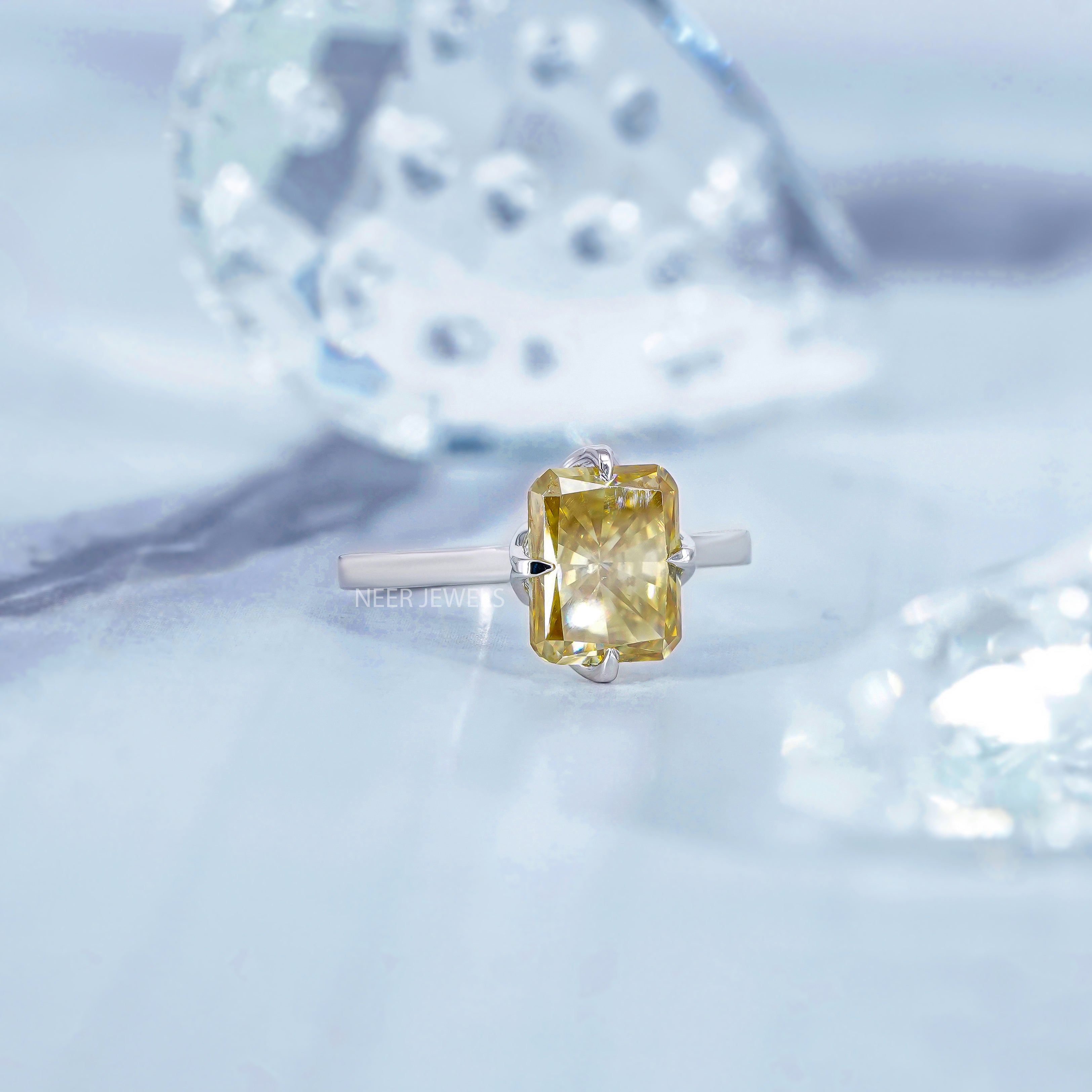 Canary Yellow Radiant Cut Moissanite Engagement Ring, Bridal Ring, Radiant Cut Natural Yellow Moissanite Ring,Anniversary Gift